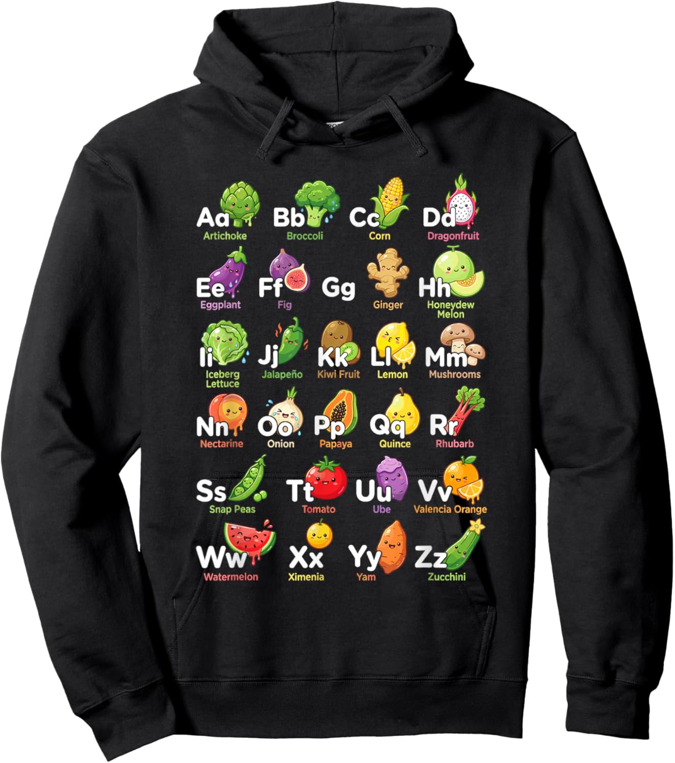Alphabet ABCs Vegan Garden Hoodie - Hoodie | Black