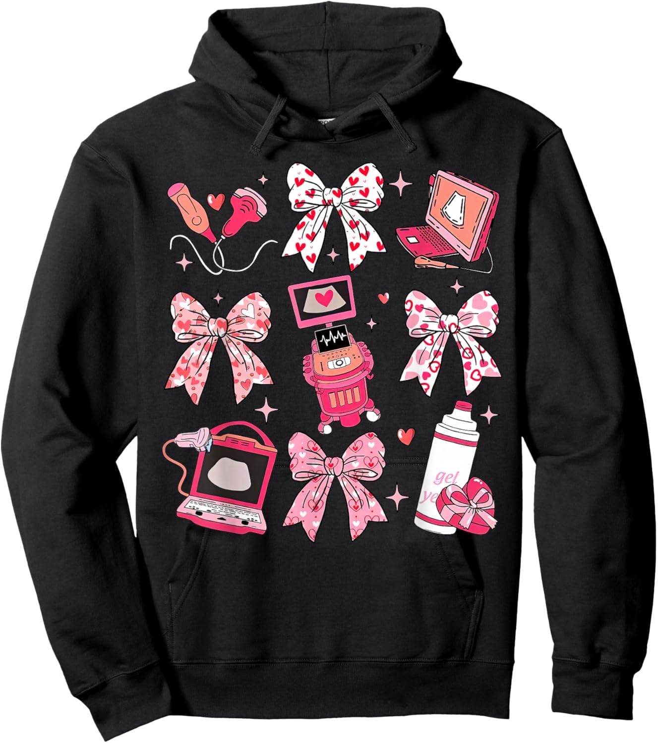 Coquette Bow Sonographer Valentine Ultrasound Tech OB Tech Hoodie - Hoodie | Black