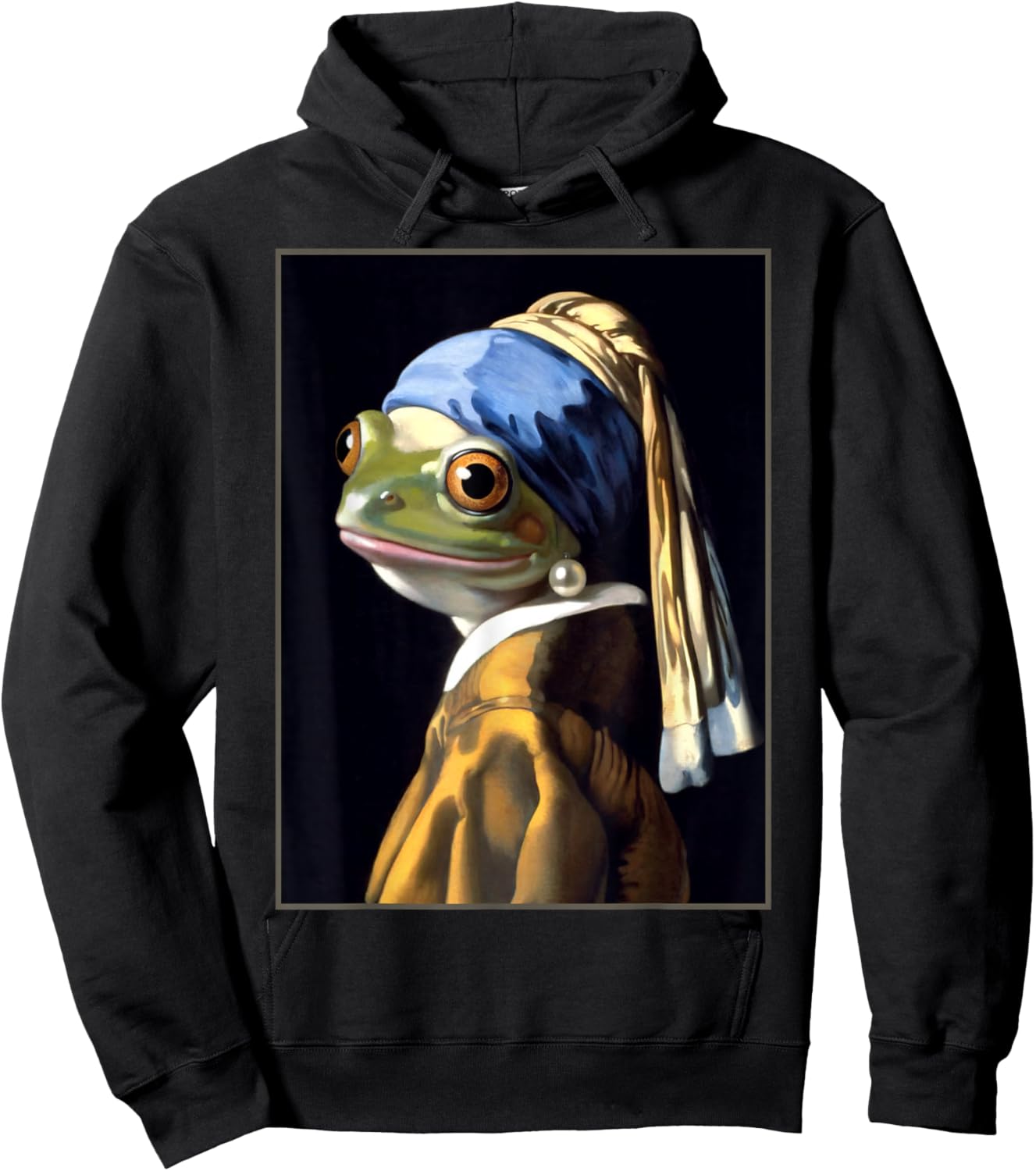 Funny Frog Vermeer’s Girl with a Pearl Earring Parody Meme Hoodie - Hoodie | Black