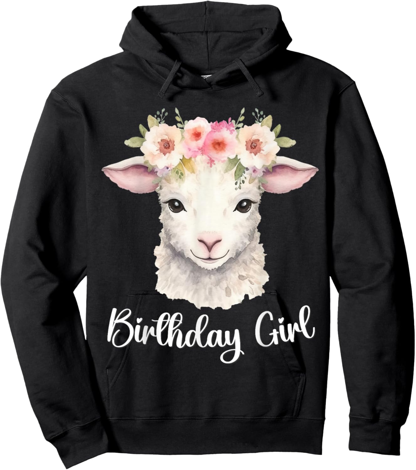 Lamb, Sheep with Flowers for the Birthday Girl Hoodie - Hoodie | Black
