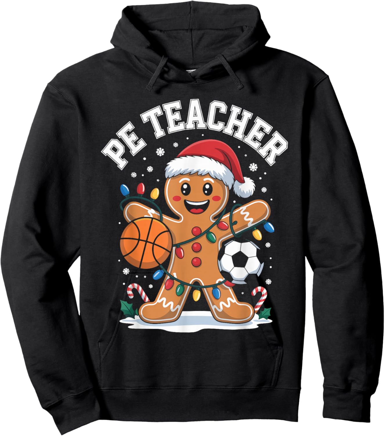 PE Teacher Gingerbread Christmas Physical Education Xmas Hoodie - Hoodie | Black