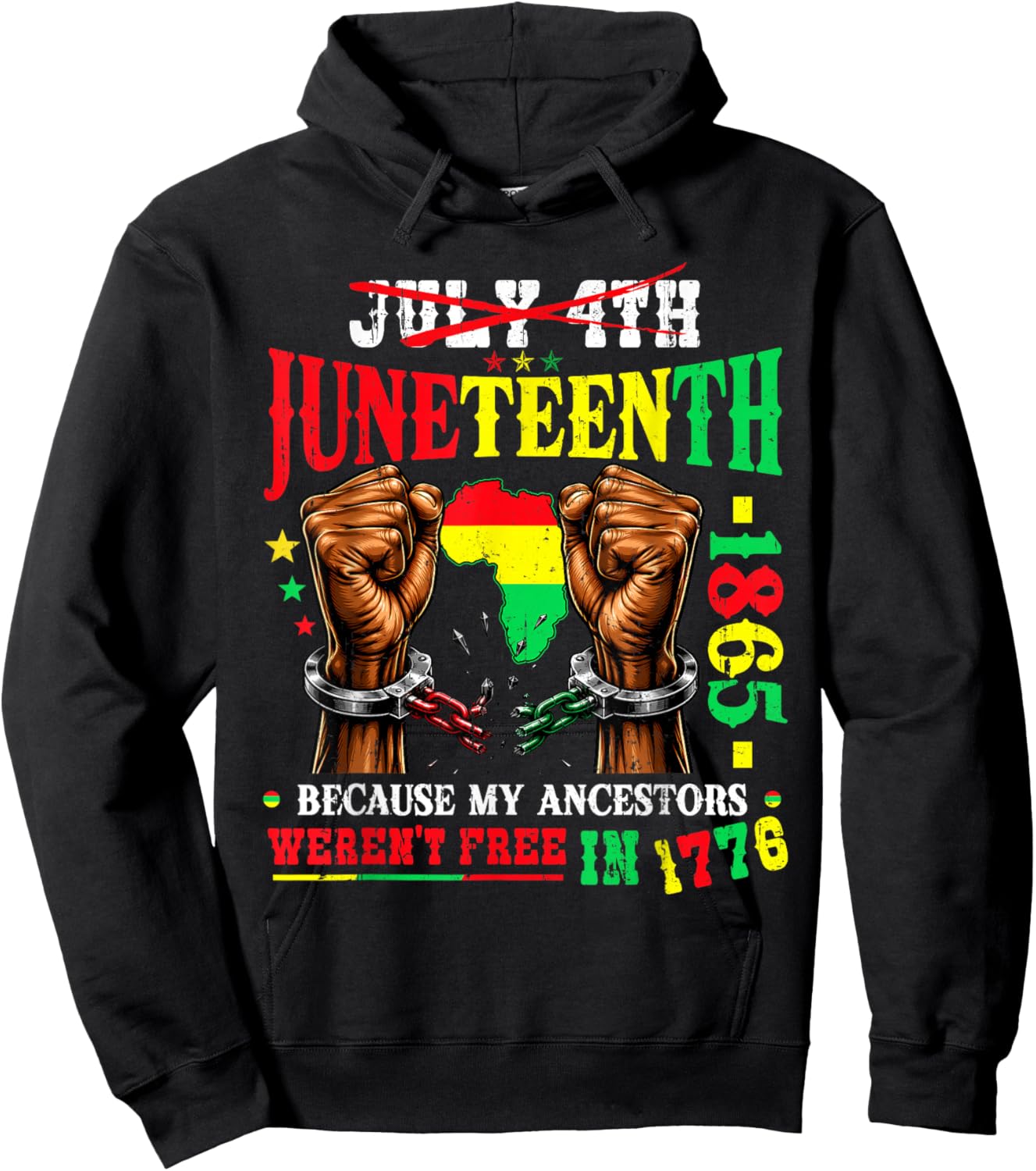 Juneteenth 1865 Afro African American 4th of July Men Women Hoodie - Hoodie | Black