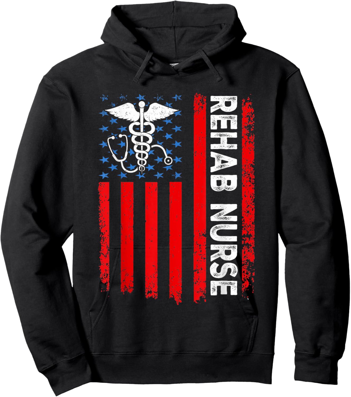 Rehab Nurse American Flag Patriotic Rehab Nurse 4th Of July Hoodie - Hoodie | Black
