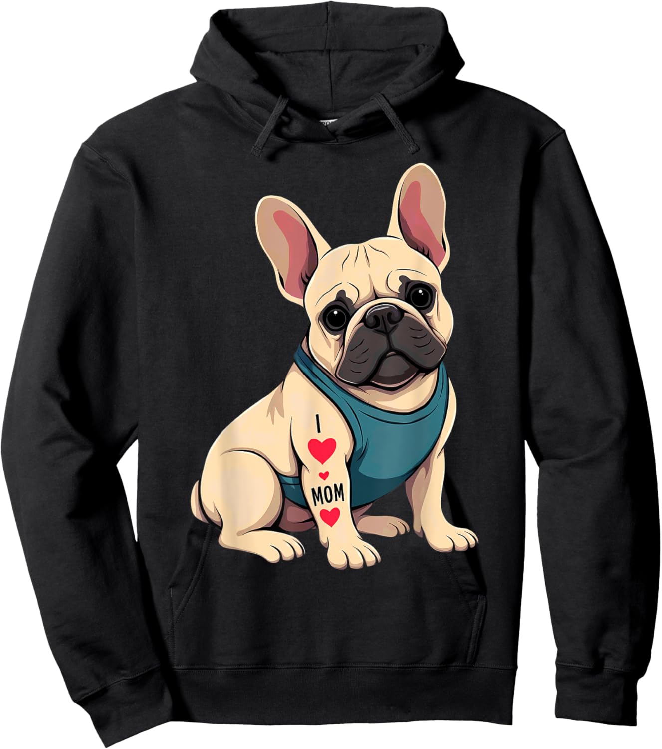 French Bulldog Tattoo I Love Mom Men Women Hoodie - Hoodie | Black