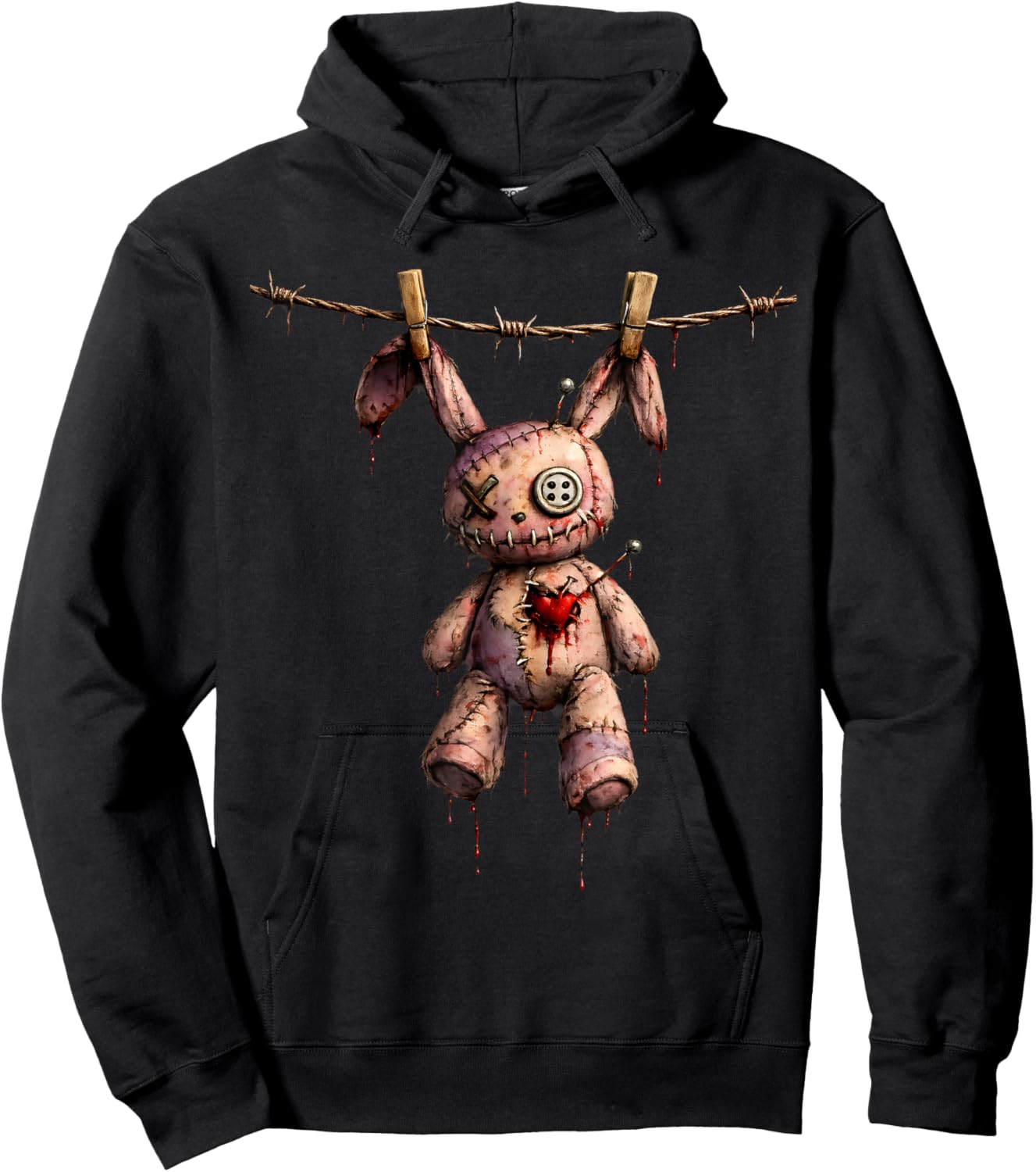 Creepy Cute Goth Bunny Voodoo Doll E-Girl Gothic Outfit Hoodie - Hoodie | Black