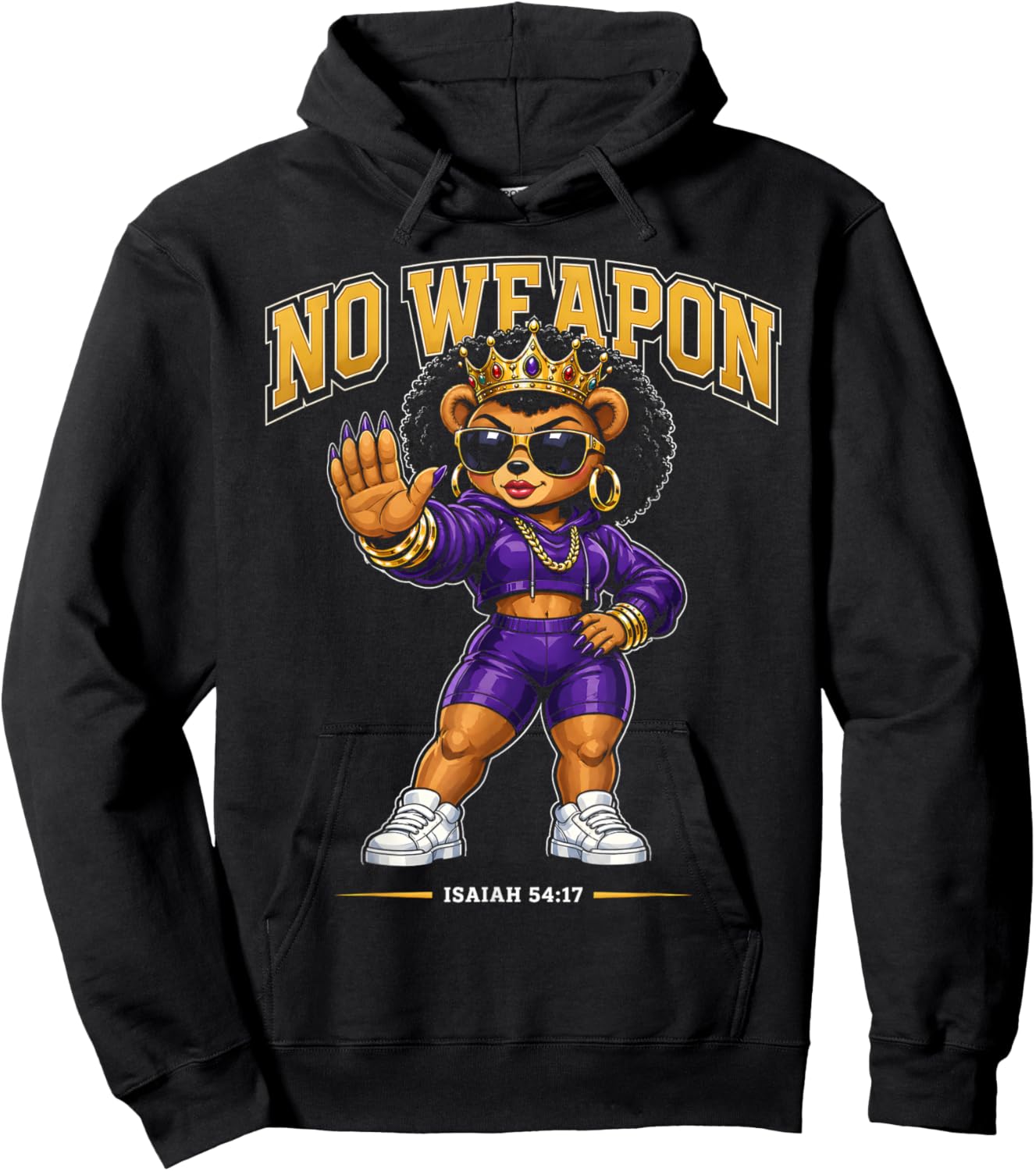 No Weapon Afro Black Girl Christian Isaiah 54 17 Bible Verse Hoodie - Hoodie | Black