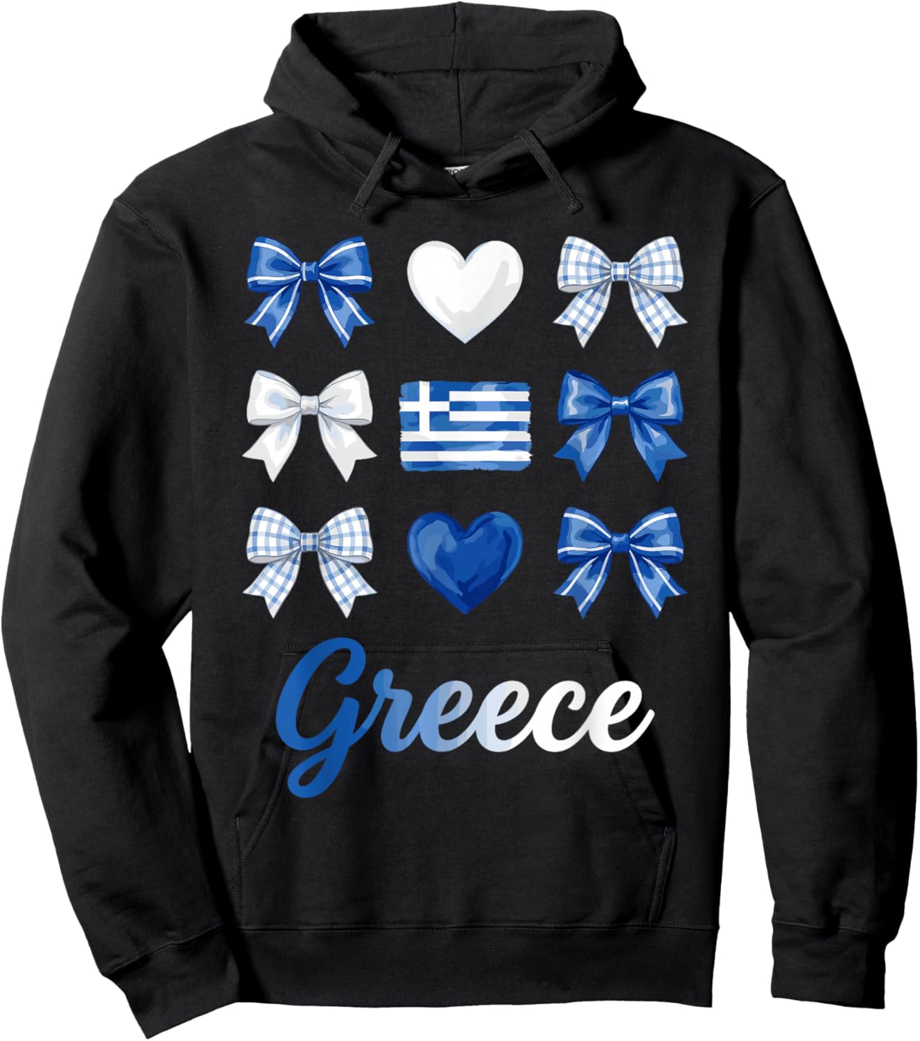 Coquette Nœud Drapeau Grec Grèce Cœurs Mignon Filles Hoodie - Hoodie | Black