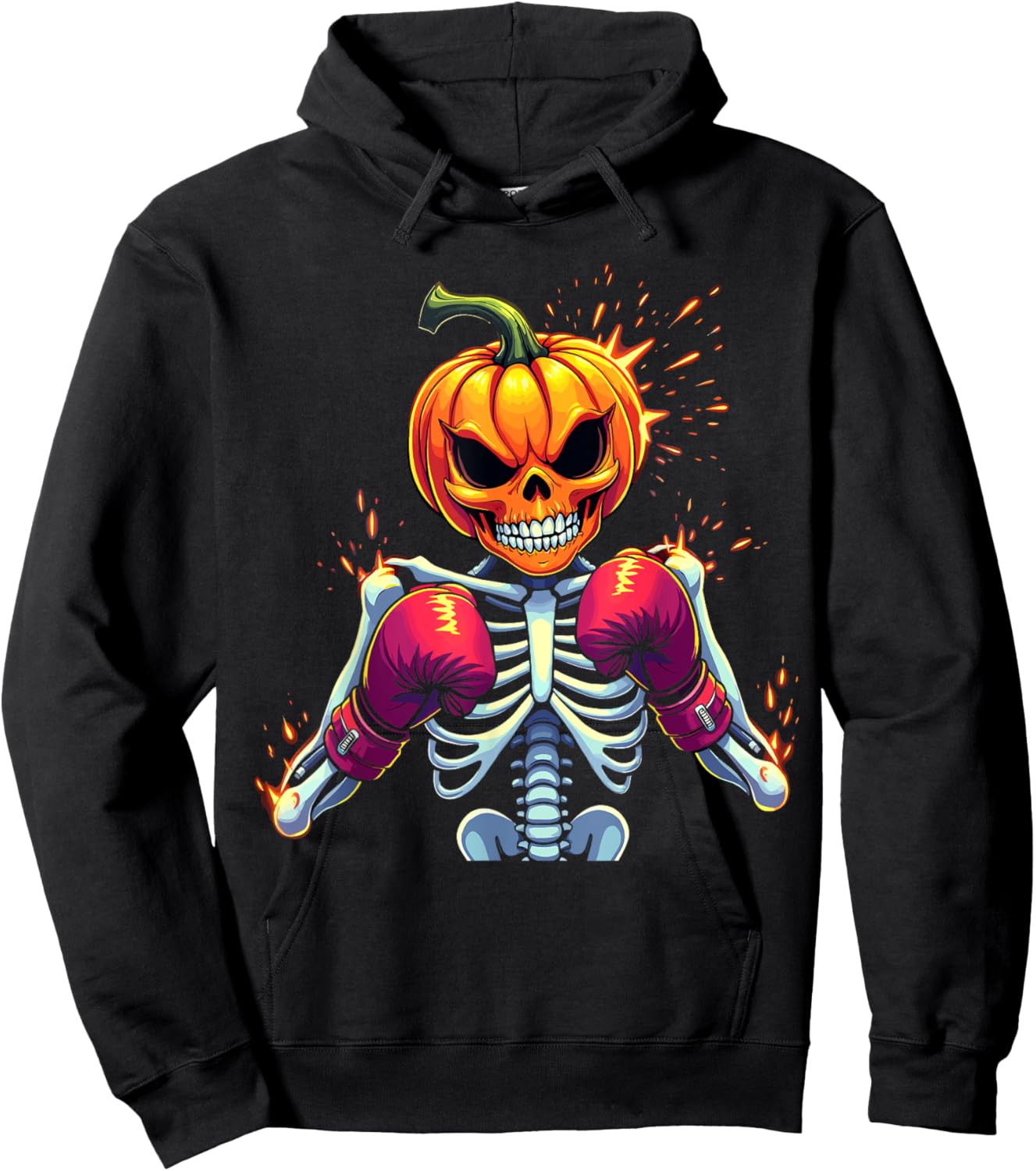 Pumpkin Head Skeleton Boxing Halloween Spooky Fighter Hoodie - Hoodie | Black