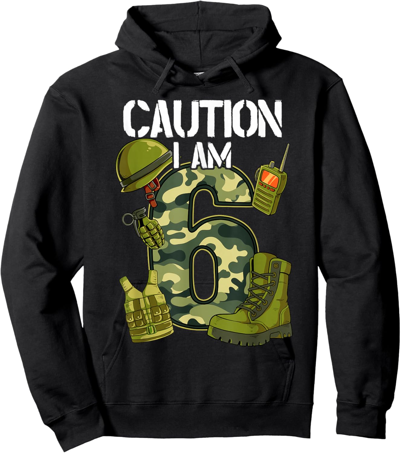 6th Birthday Army Hoodie - Hoodie | Black