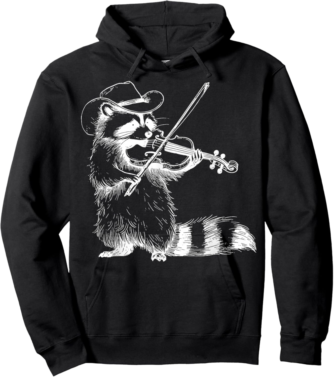 Vintage Cowboy Raccoon Playing Fiddle Violin Animal Musician Hoodie - Hoodie | Black