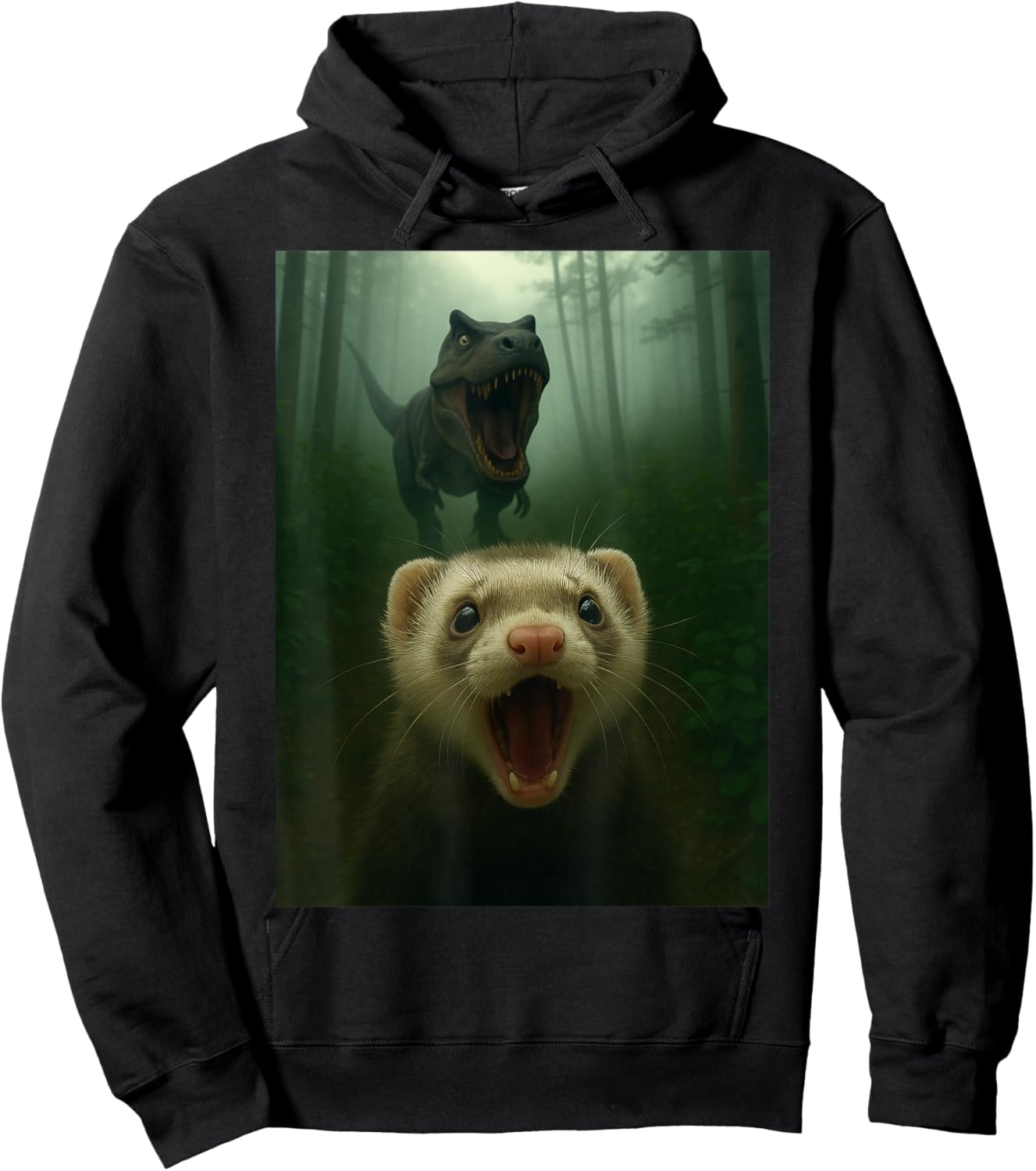 Funny Ferret Selfie with T-Rex Dinosaur Gifts Men Women Kid Hoodie - Hoodie | Black