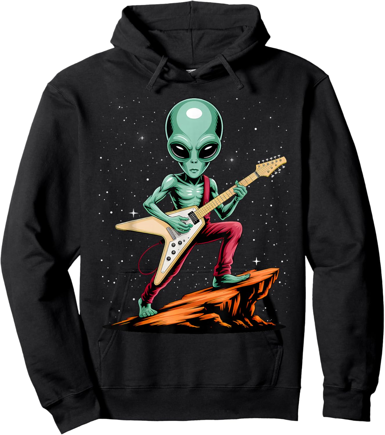 Alien Playing a Flying V Guitar Hoodie - Hoodie | Black