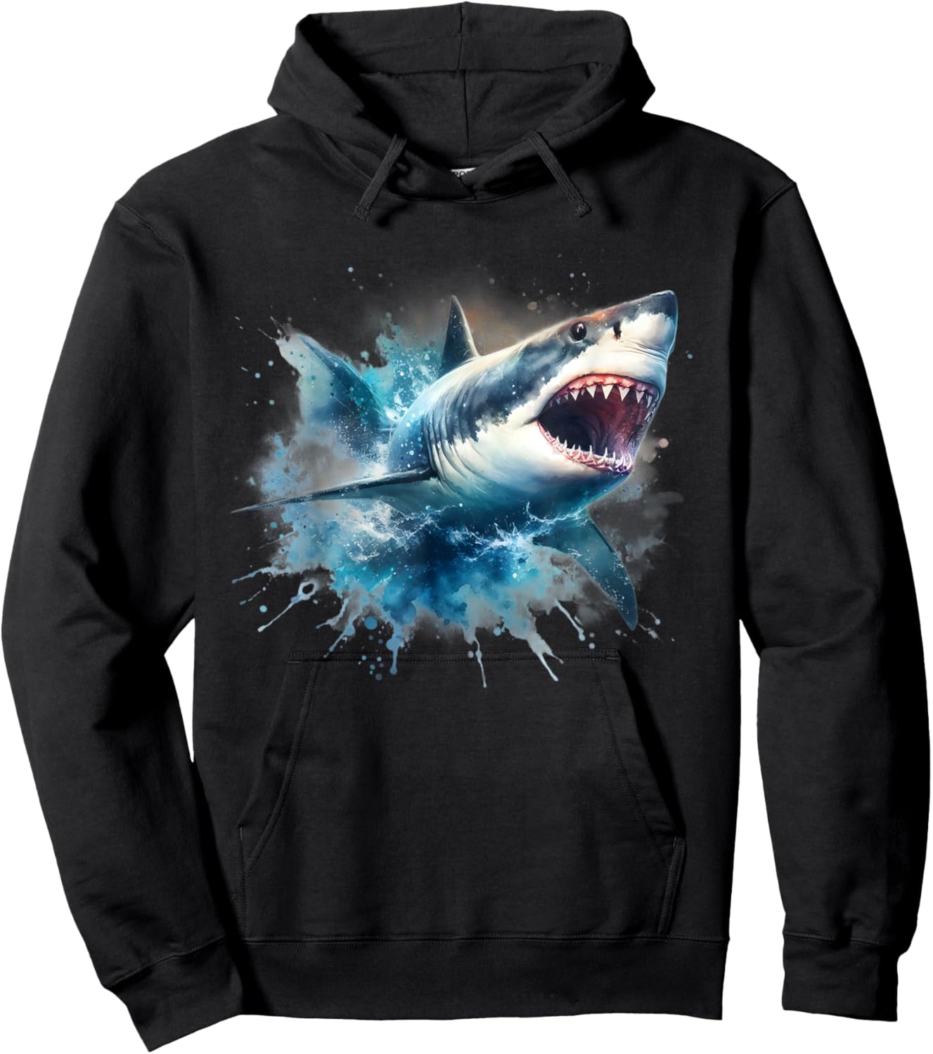 Cool Watercolor Great White Shark Open Jaw Hoodie - Hoodie | Black