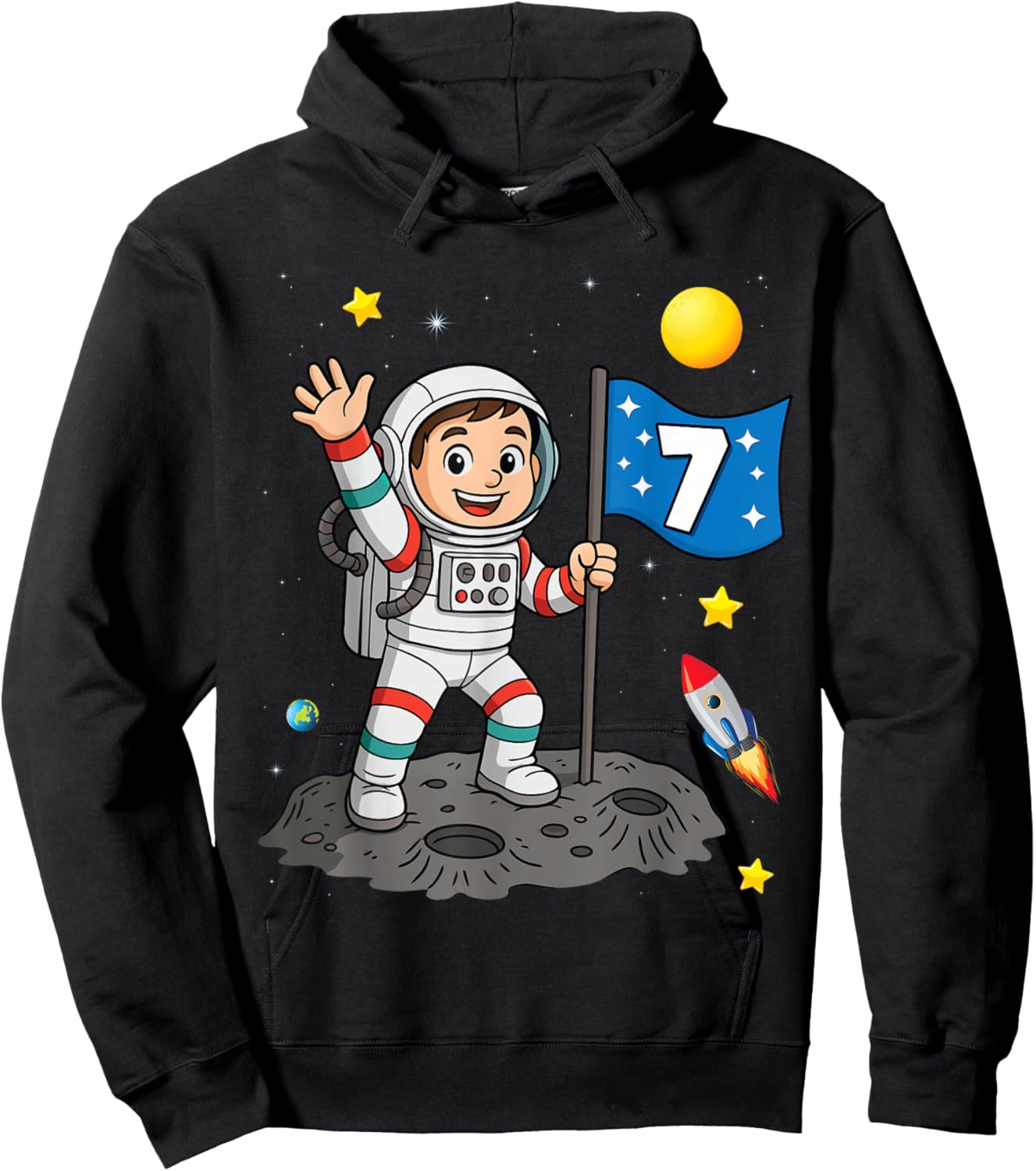 7th Birthday Astronaut All Space Boy 7th Birthday Hoodie - Hoodie | Black