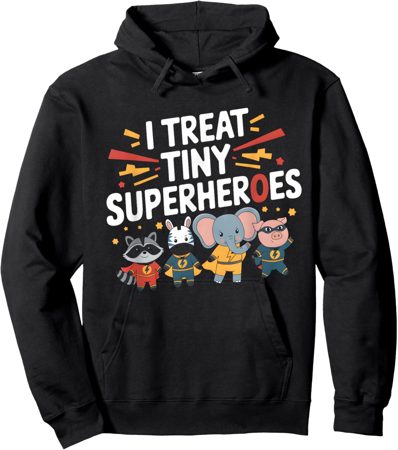 I Treat Tiny Superheroes Superhero Animals Pediatric Nurse Hoodie - Hoodie | Black