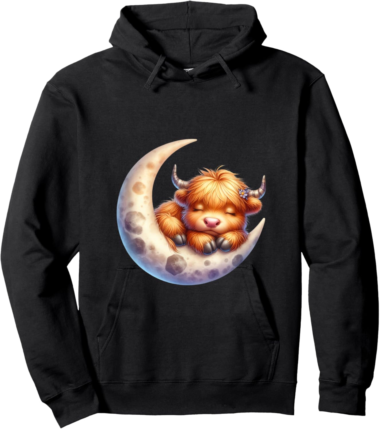 Cute Baby Highland Cow Sleeping on the Moon Heifer Farm Hoodie - Hoodie | Black