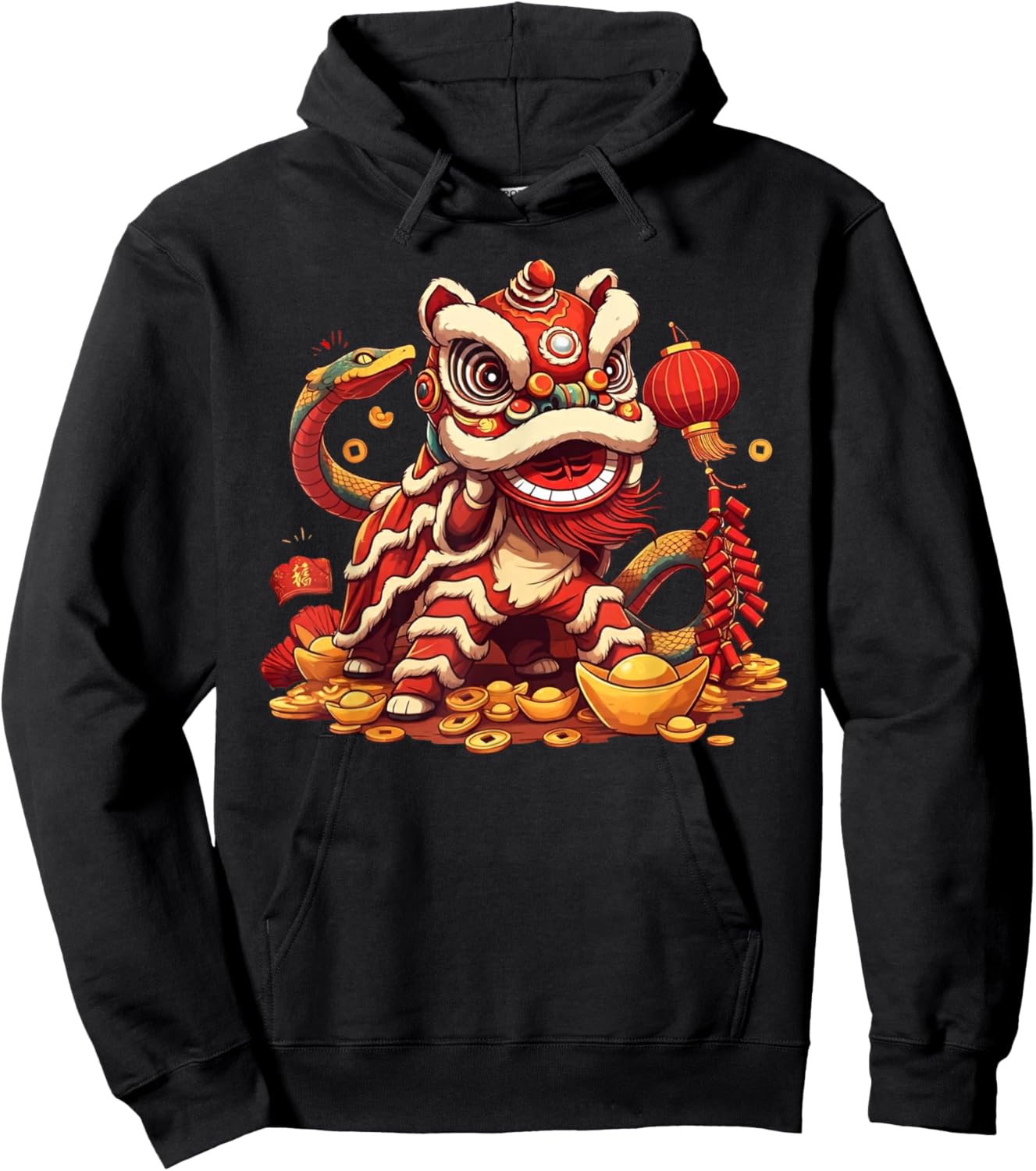 Funny Lion Snake Chinese New Year 2025 Kids Hoodie - Hoodie | Black