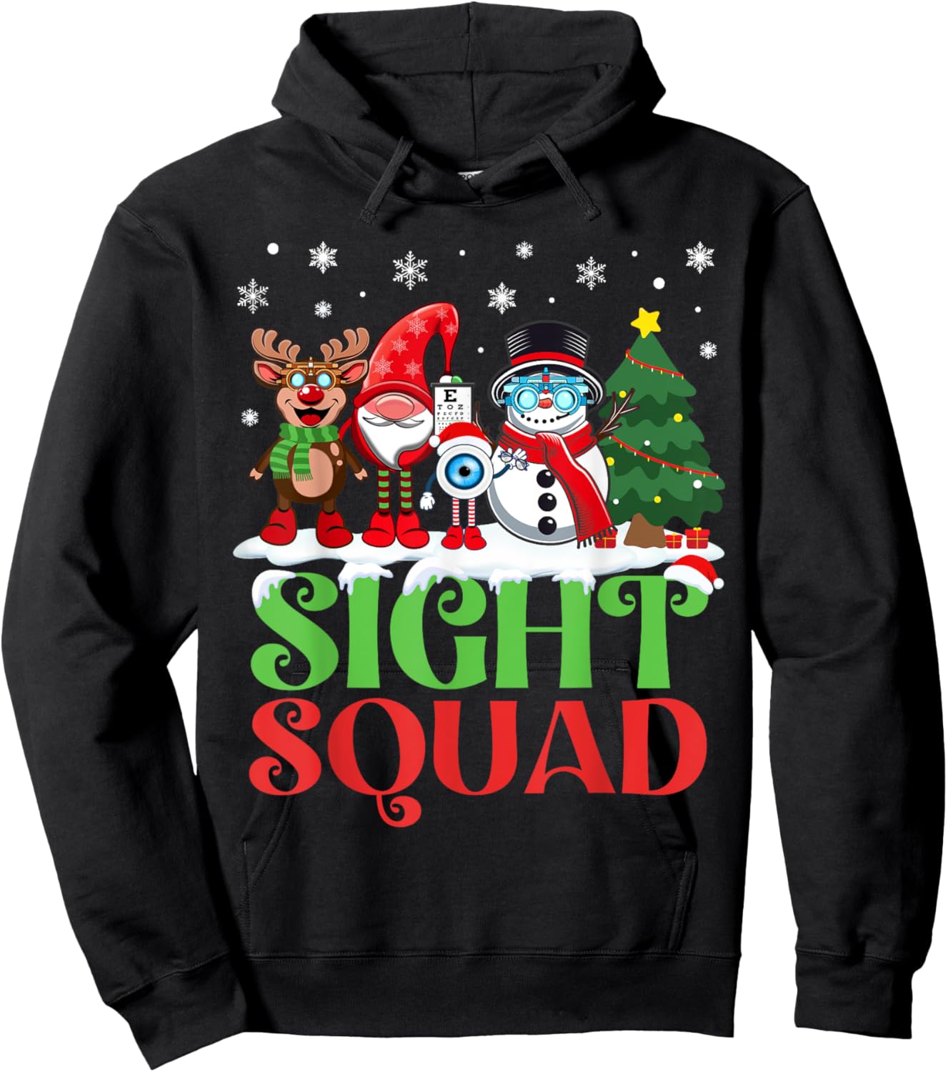 Sight Squad Reindeer Gnome Santa Funny Christmas Optometrist Hoodie - Hoodie | Black
