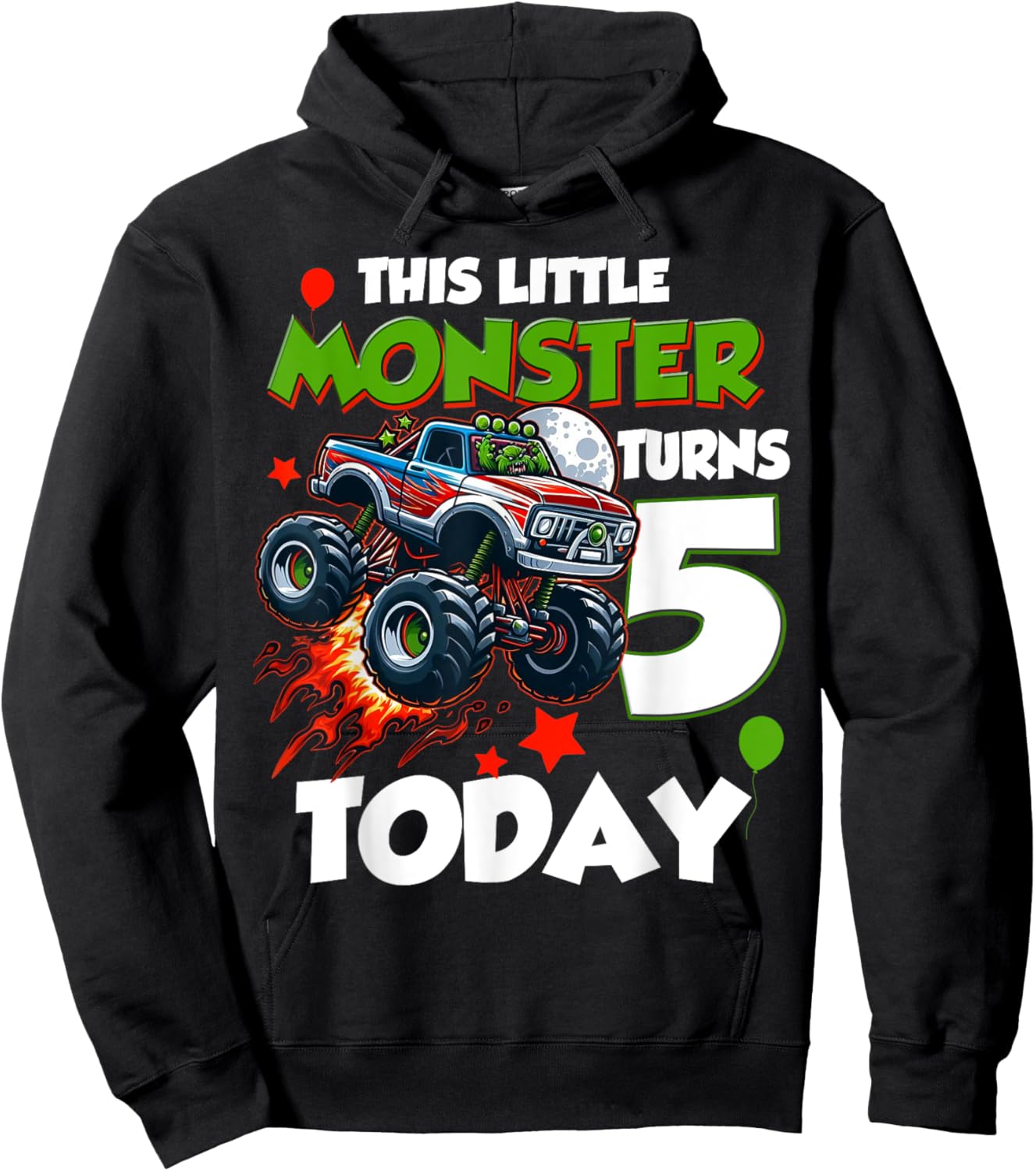 Birthday Monster Truck 5 year Old Boys This Little Turns 5th Hoodie - Hoodie | Black