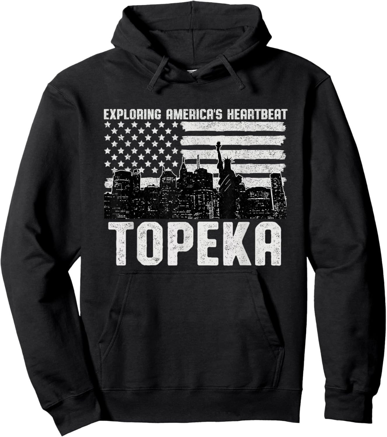 Exploring Americas Heartbeat Topeka Topekan American Flag Hoodie - Hoodie | Black