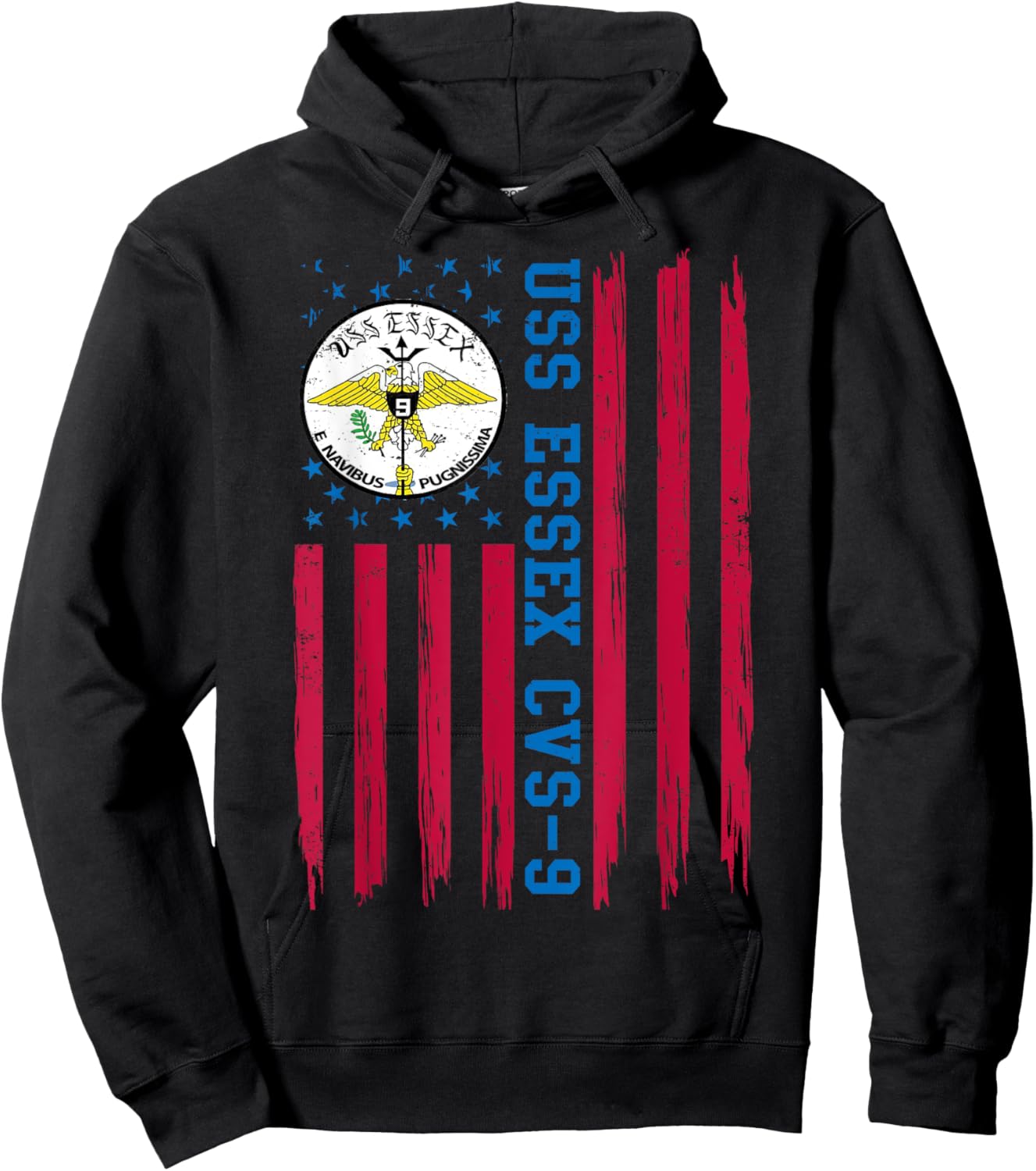 USS Essex CVS-9 American Flag Aircraft Carrier Veteran Papa Hoodie - Hoodie | Black