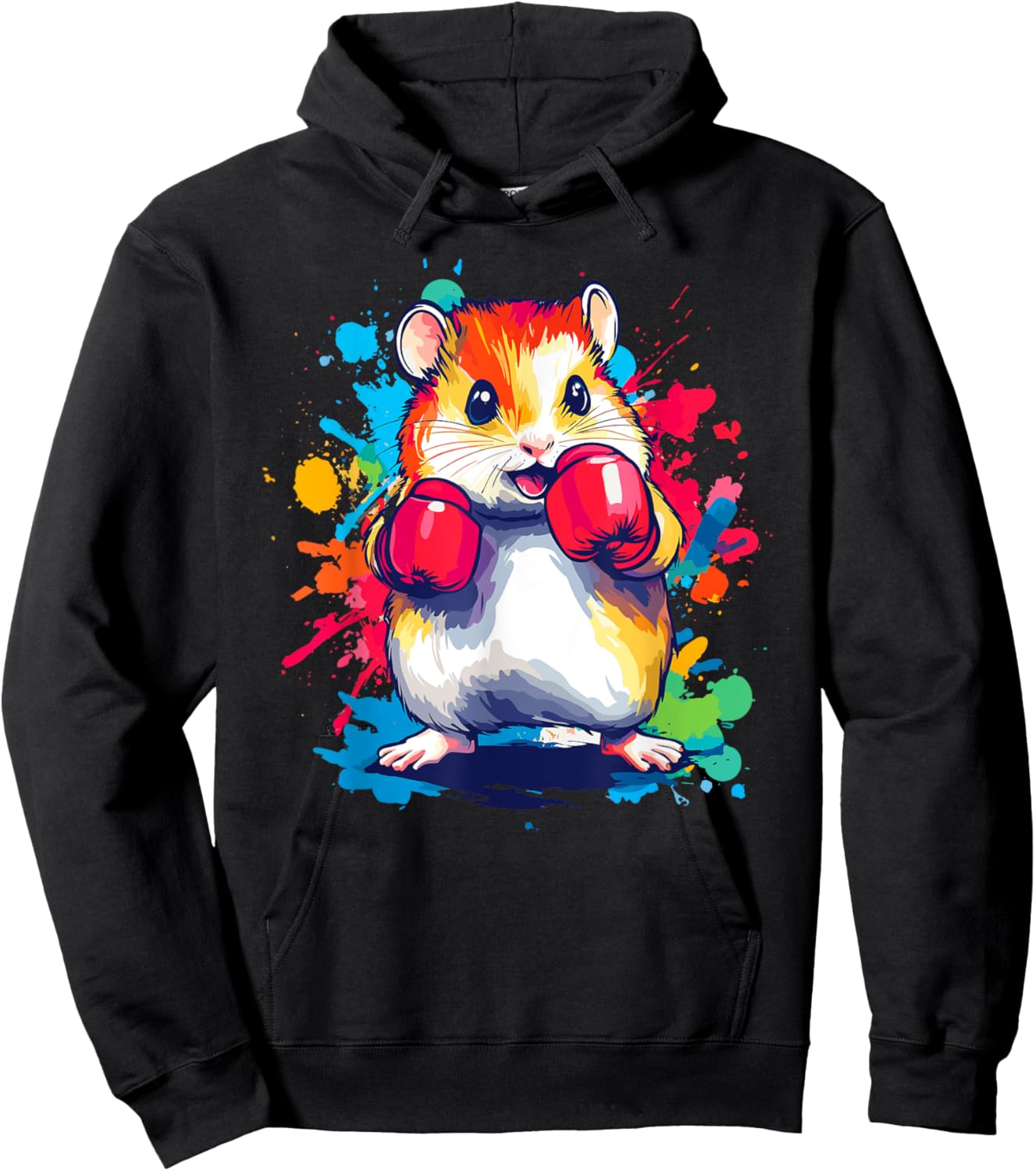 Hamster Wearing Boxing Gloves Colorful Art Hoodie - Hoodie | Black