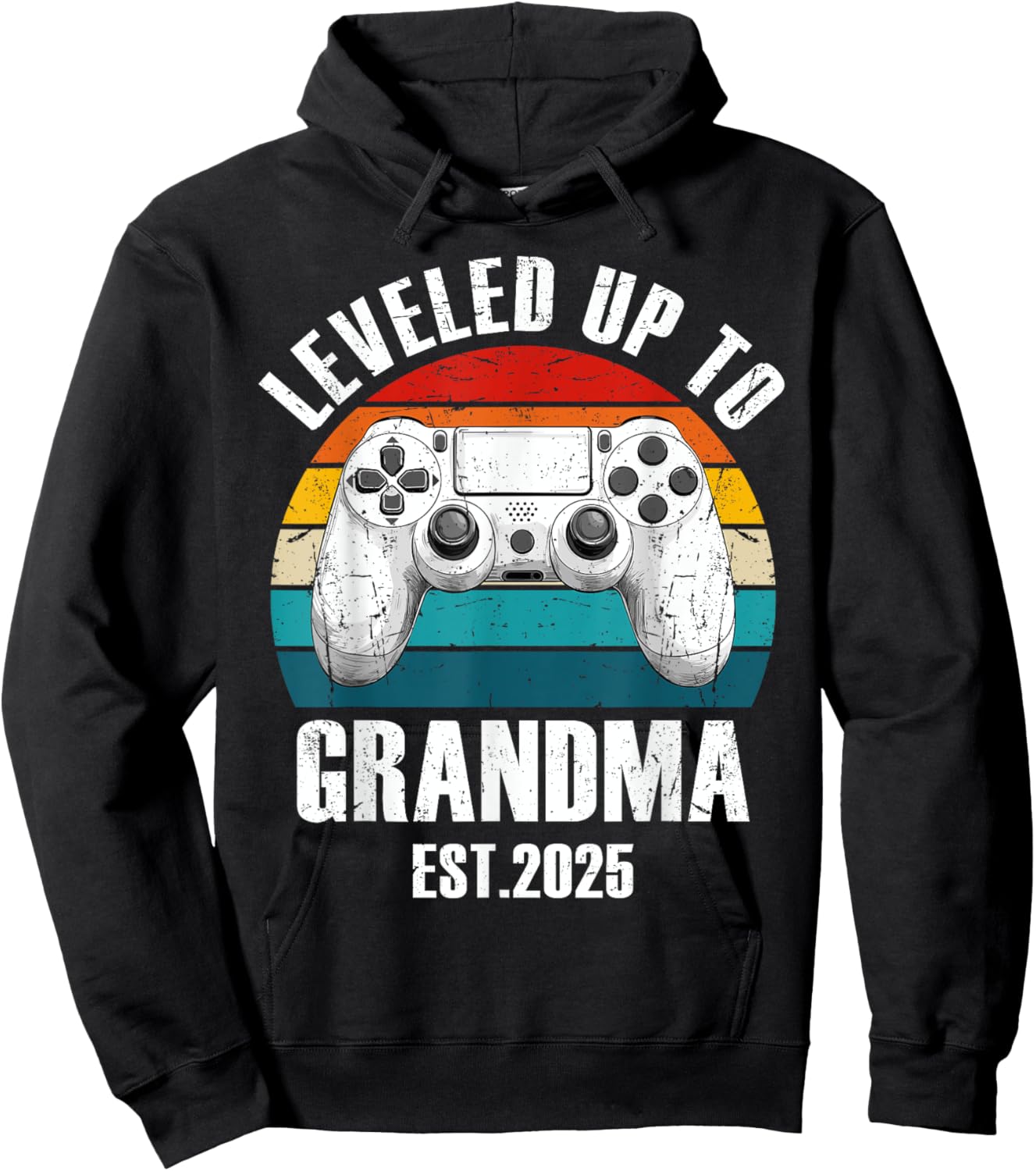 Leveled Up To Grandma 2025 Funny Grandmother Gamer Vintage Hoodie - Hoodie | Black