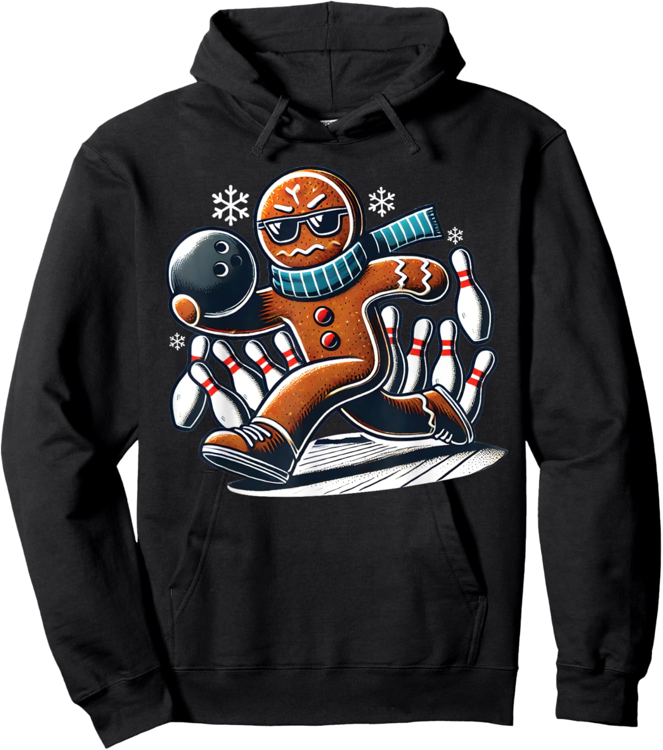 Gingerbread Playing Bowling ball and pins Christmas bowling Hoodie - Hoodie | Black