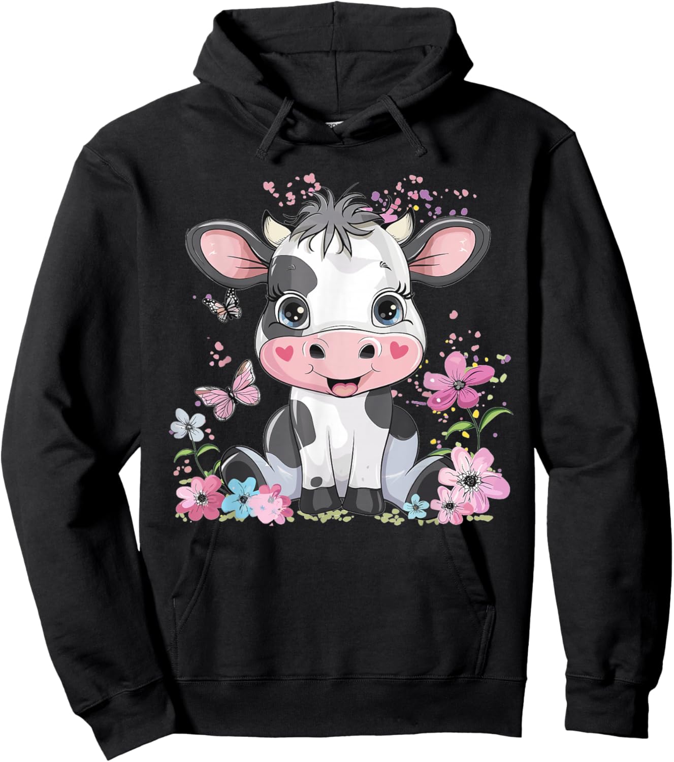 Cute Cow with Flowers I Kids Cow Hoodie - Hoodie | Black