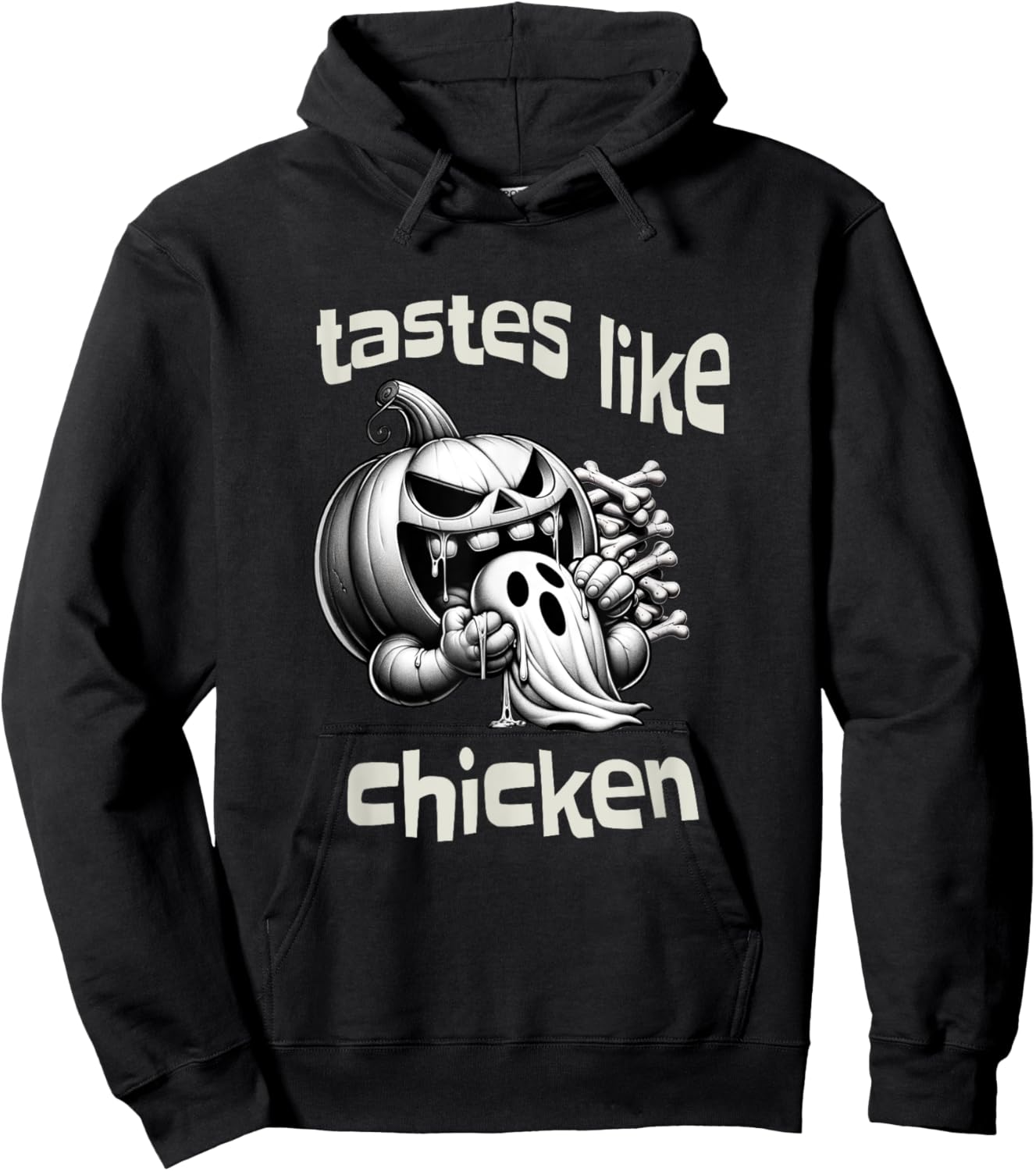 Funny Halloween Pumpkin Eating Ghost Tastes Like Chicken Hoodie - Hoodie | Black