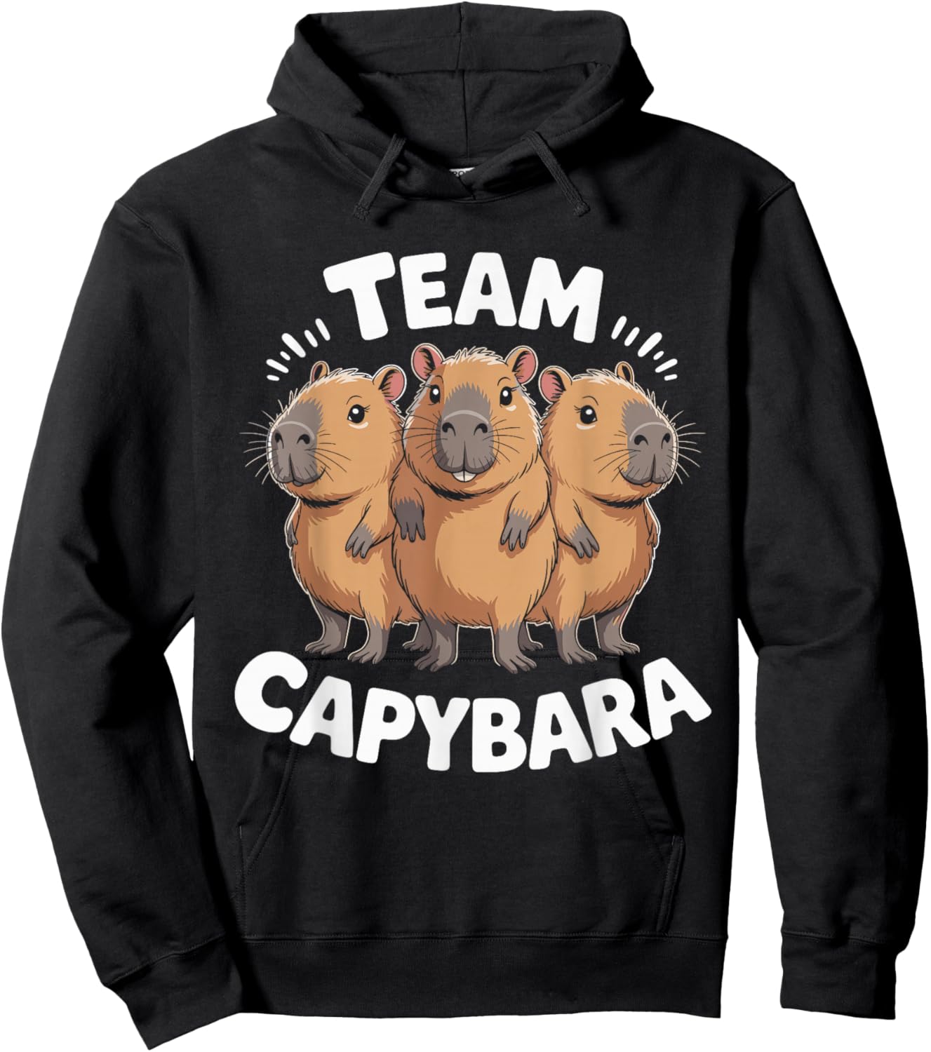 Team Capybara Cartoon Animal Themed Trio Funny Retro Artwork Hoodie - Hoodie | Black