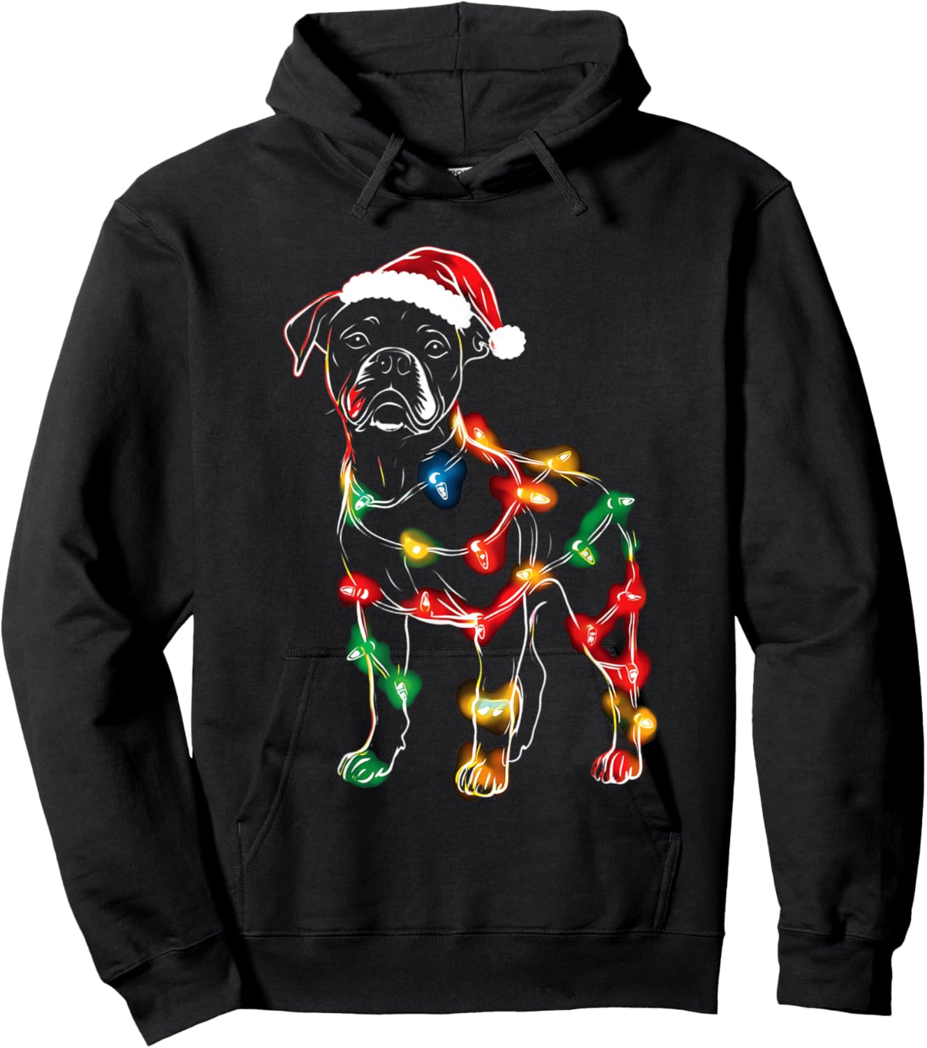 Funny Santa Boxer Retriever Christmas Lights Dog Lover Women Kids Hoodie - Hoodie | Black