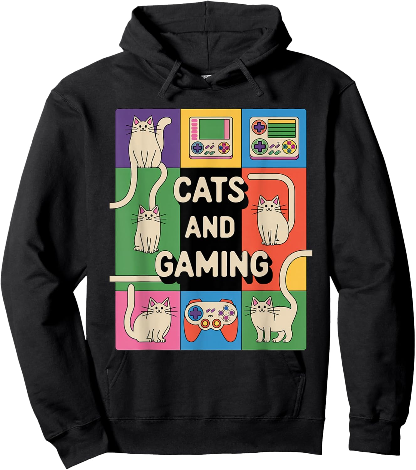 Retro Cats And Gaming Funny Cat Lover and Video Game Player Women Kids Hoodie - Hoodie | Black