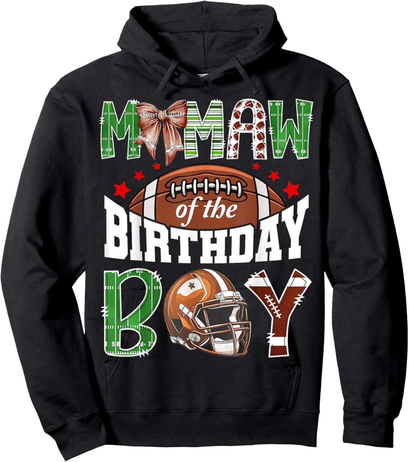 Memaw of The Birthday Boy Football Coquette Bow Hoodie - Hoodie | Black