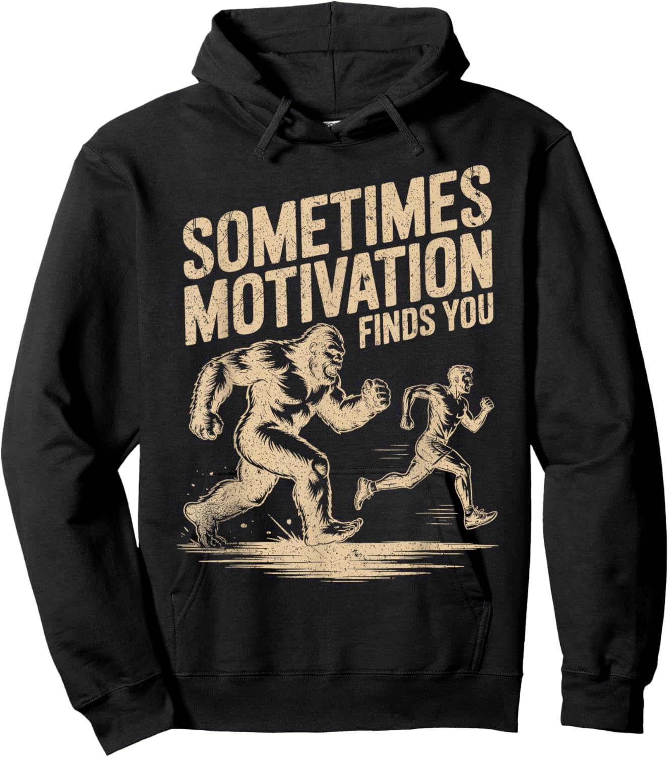 Sometimes Motivation Finds You Funny Bigfoot Running Vintage Hoodie - Hoodie | Black