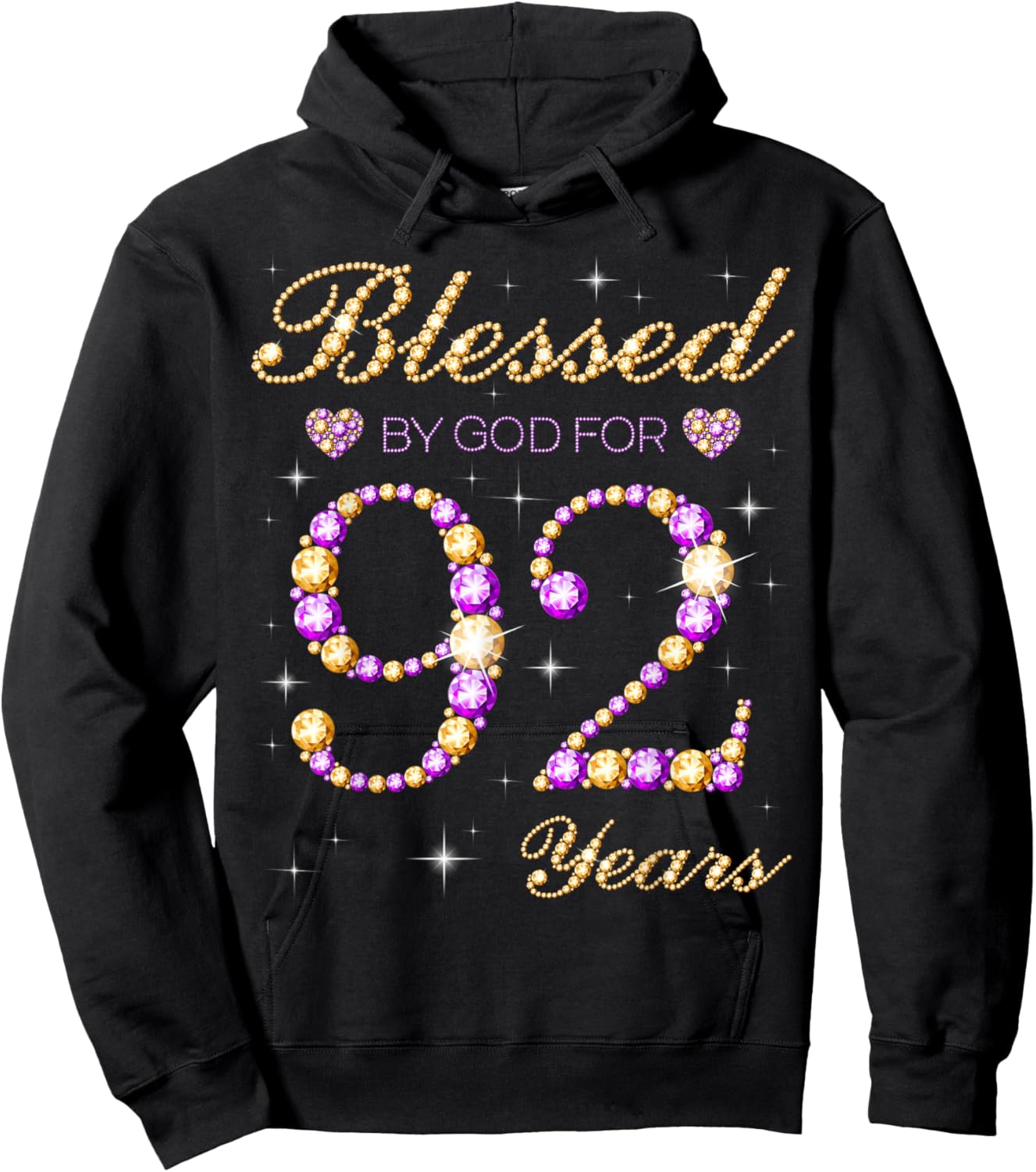 Blessed by God for 92 Years Old Birthday Party Cute Bday Hoodie - Hoodie | Black