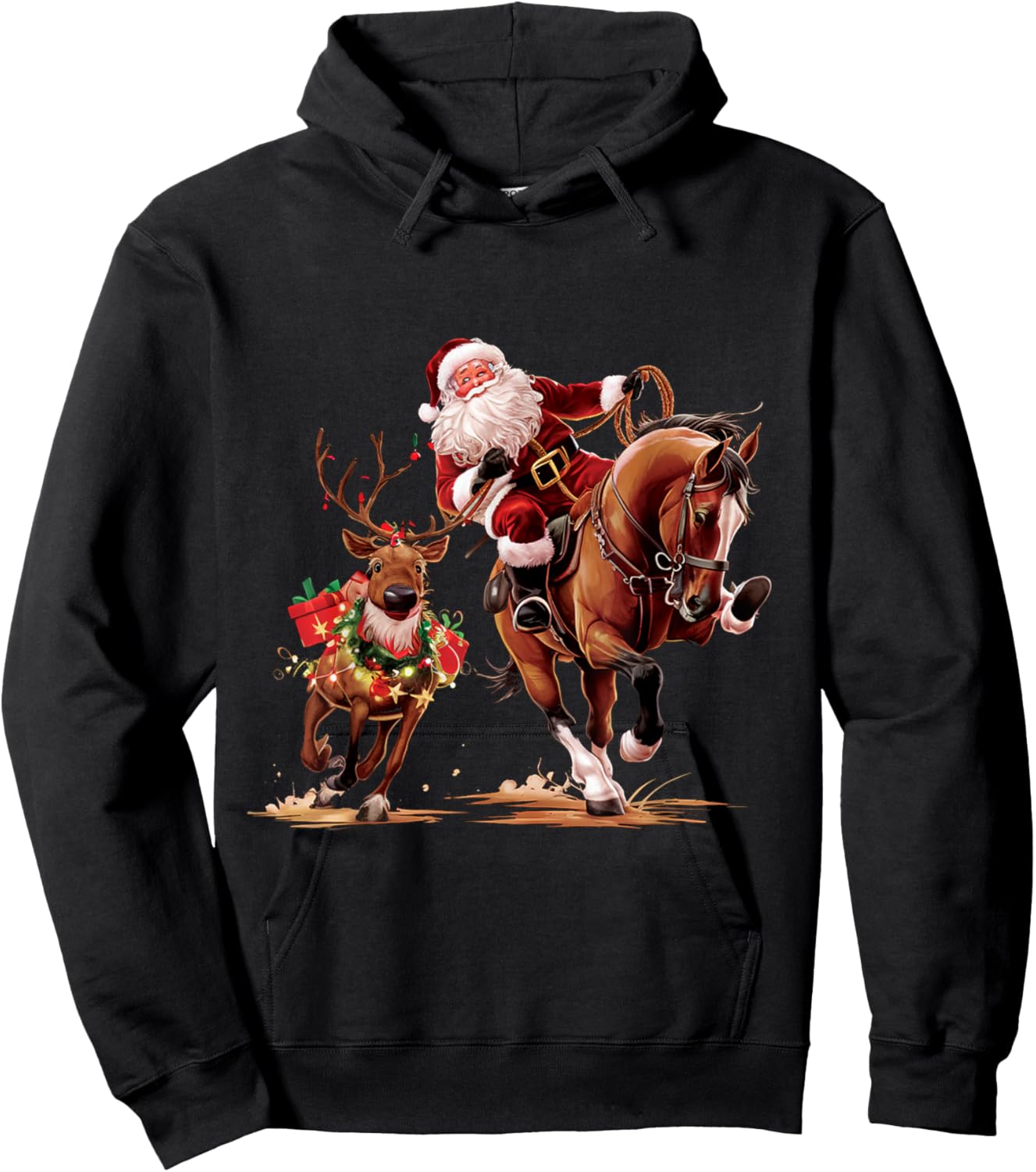 Funny Cowboy Santa Bulldogging Christmas Cowboy Western Xmas Hoodie - Hoodie | Black