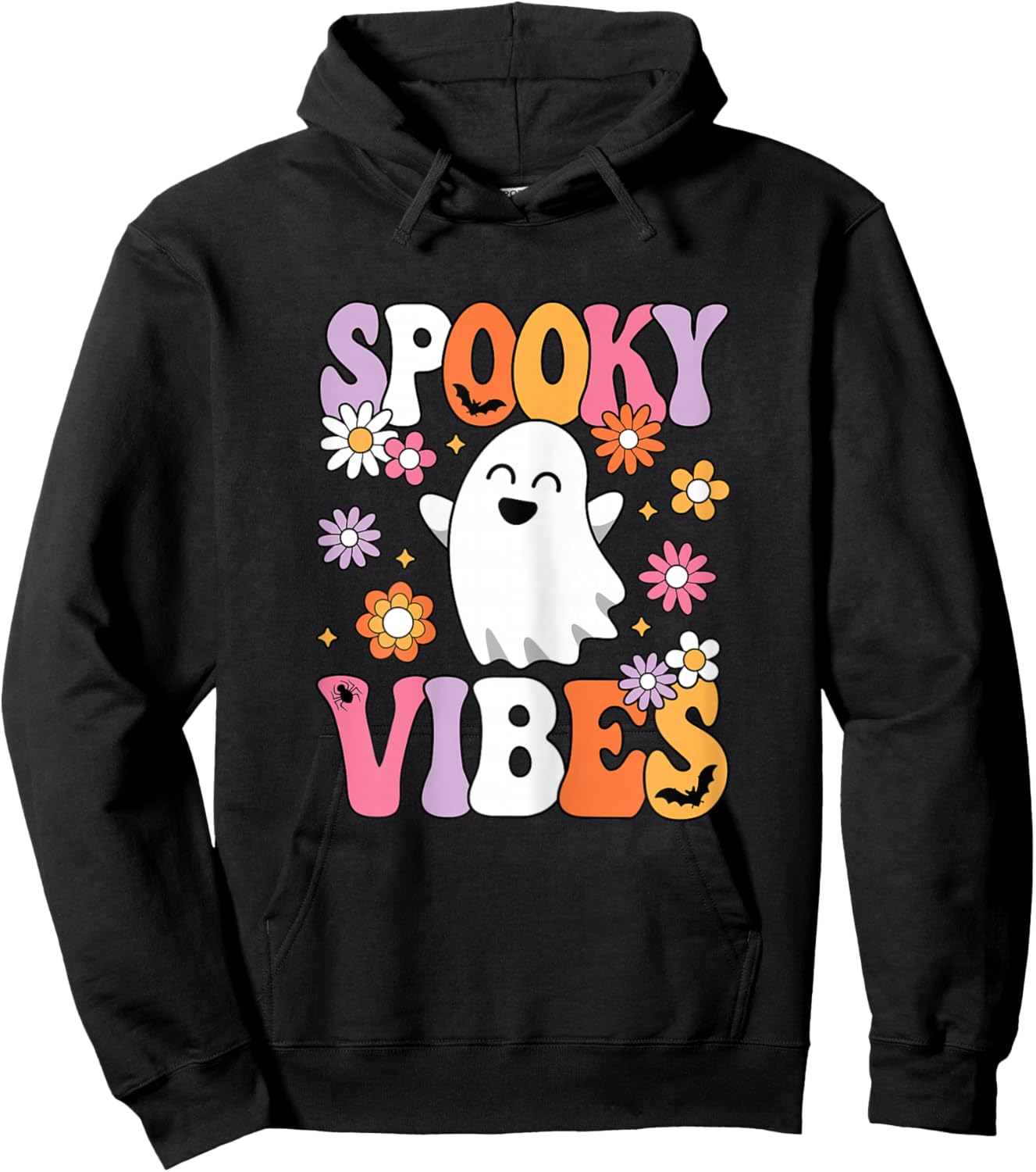 Spooky Vibes Groovy Halloween Ghost Women Girls Teens Kids Hoodie - Hoodie | Black