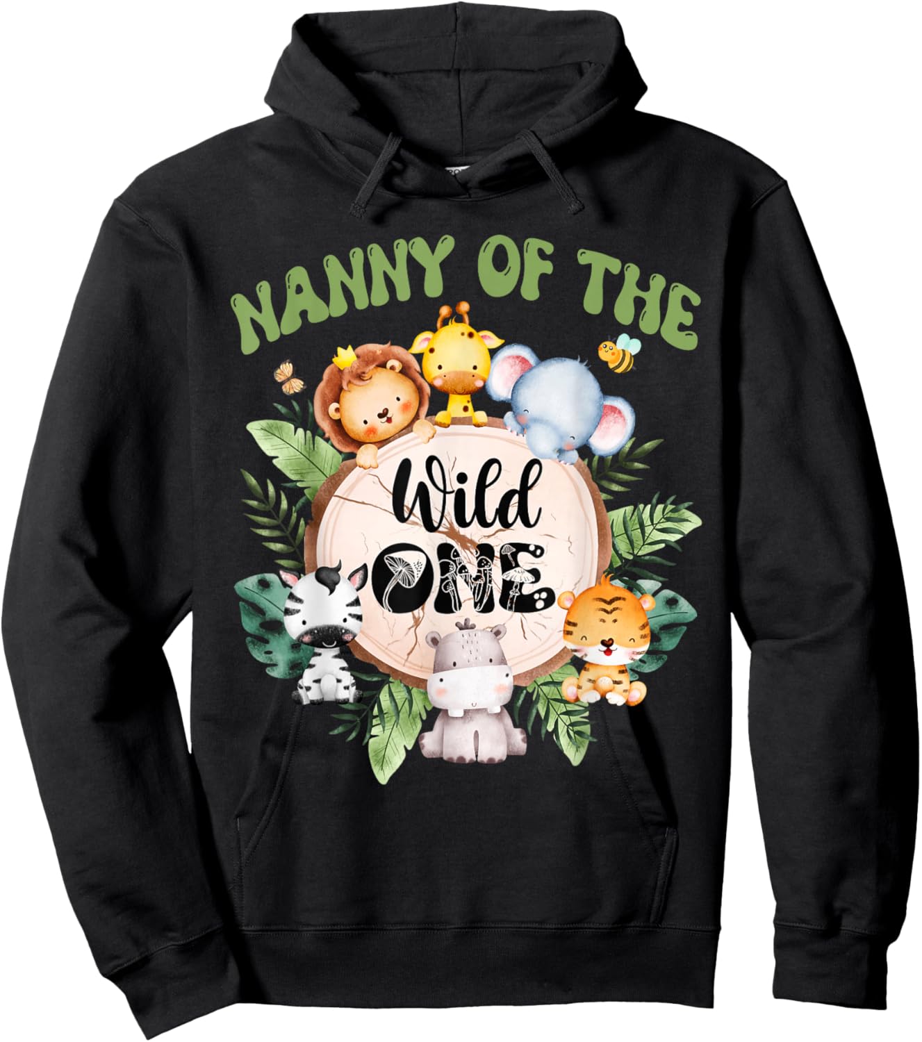 Nanny Of The Wild One 1st Birthday Safari Family Matching Hoodie - Hoodie | Black