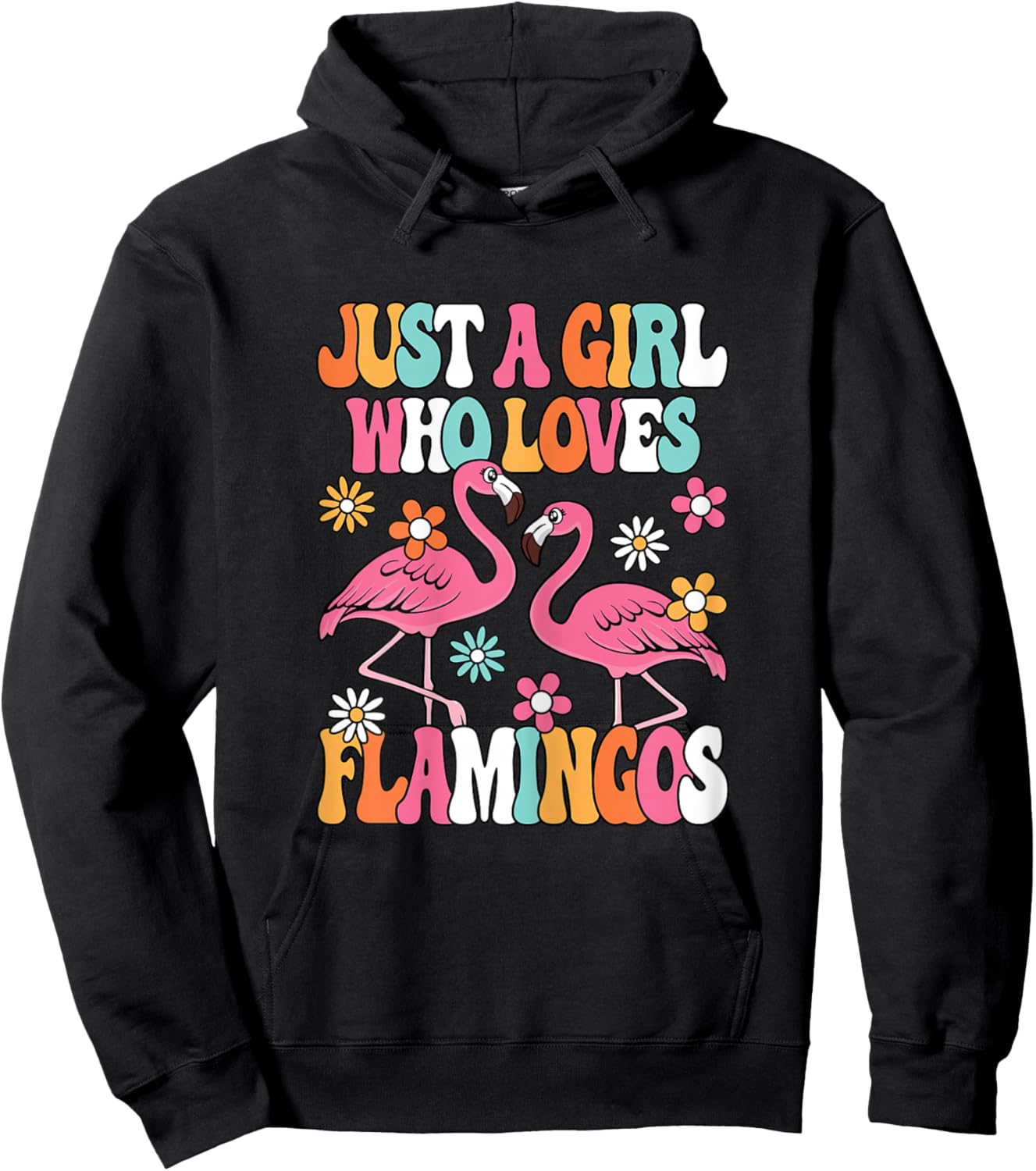 Just A Girl Who Loves Flamingos Cute Groovy Girls Kids Hoodie - Hoodie | Black