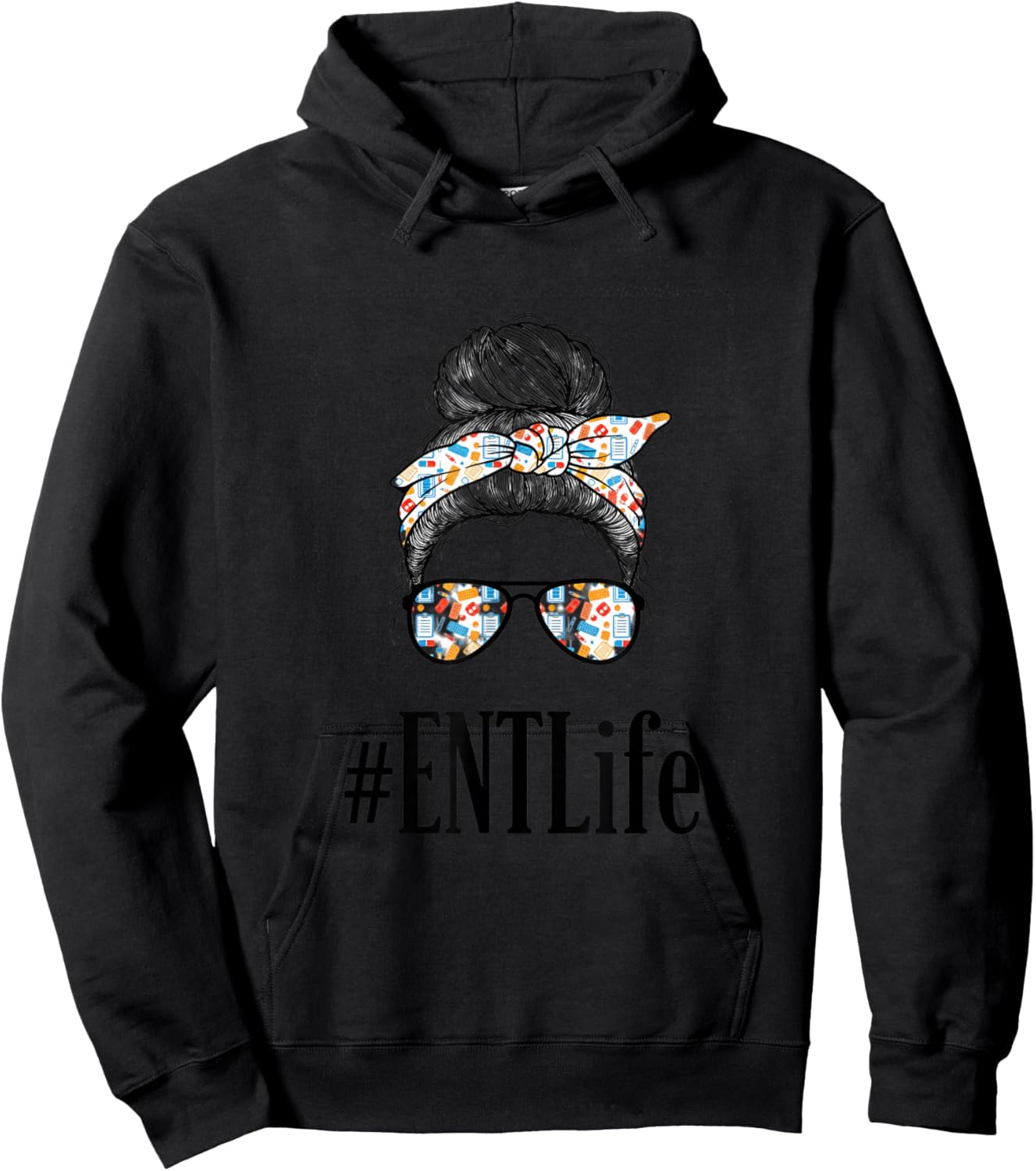 Nurse ENT Nurse #ENTLife Otolaryngology Messy Bun Bandana Hoodie - Hoodie | Black
