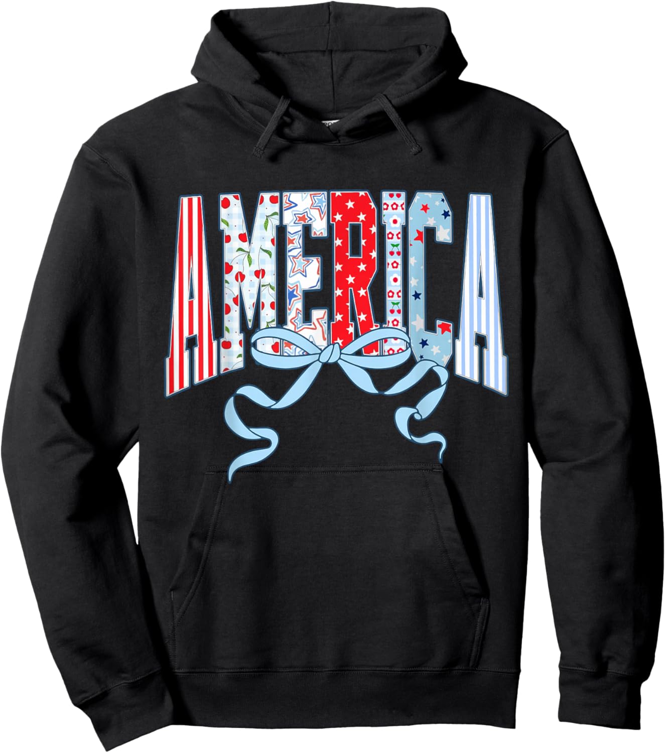 Coquette Striped Retro America Flag 4th of July Patriotic Hoodie - Hoodie | Black