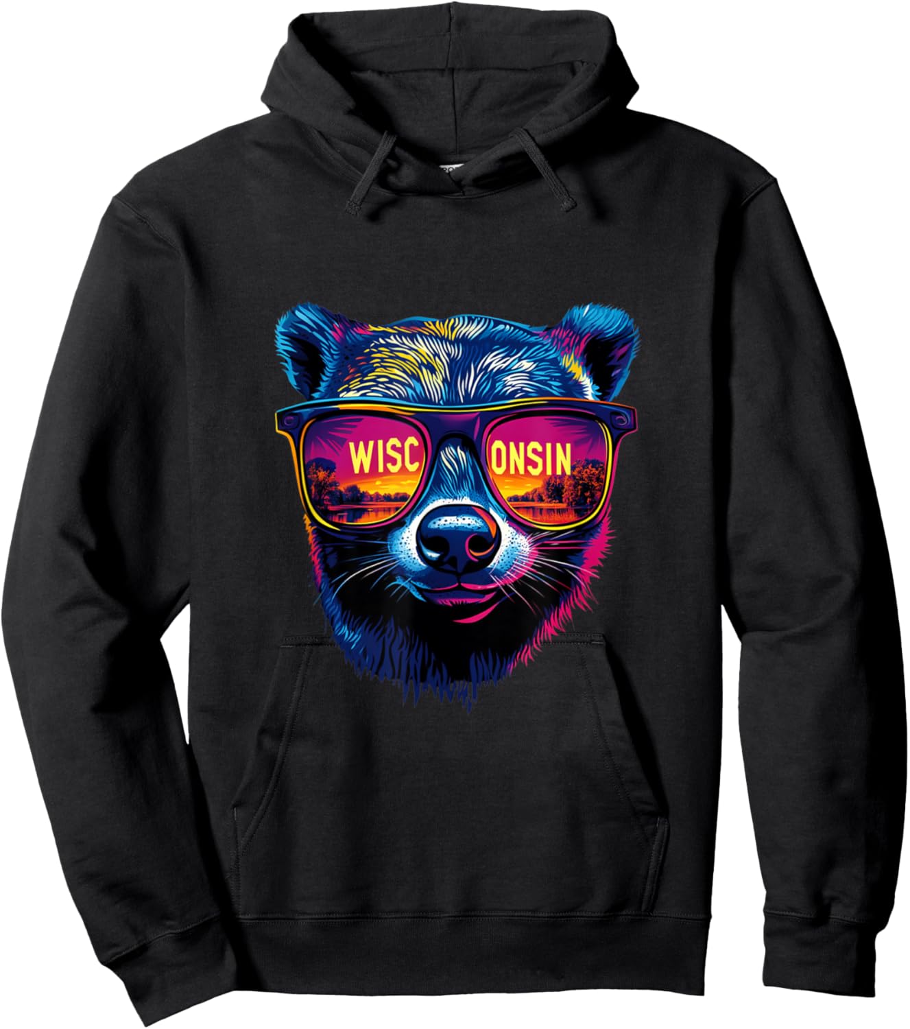 Wisconsin Vibes, Sunglass Wearing Badger Hoodie - Hoodie | Black