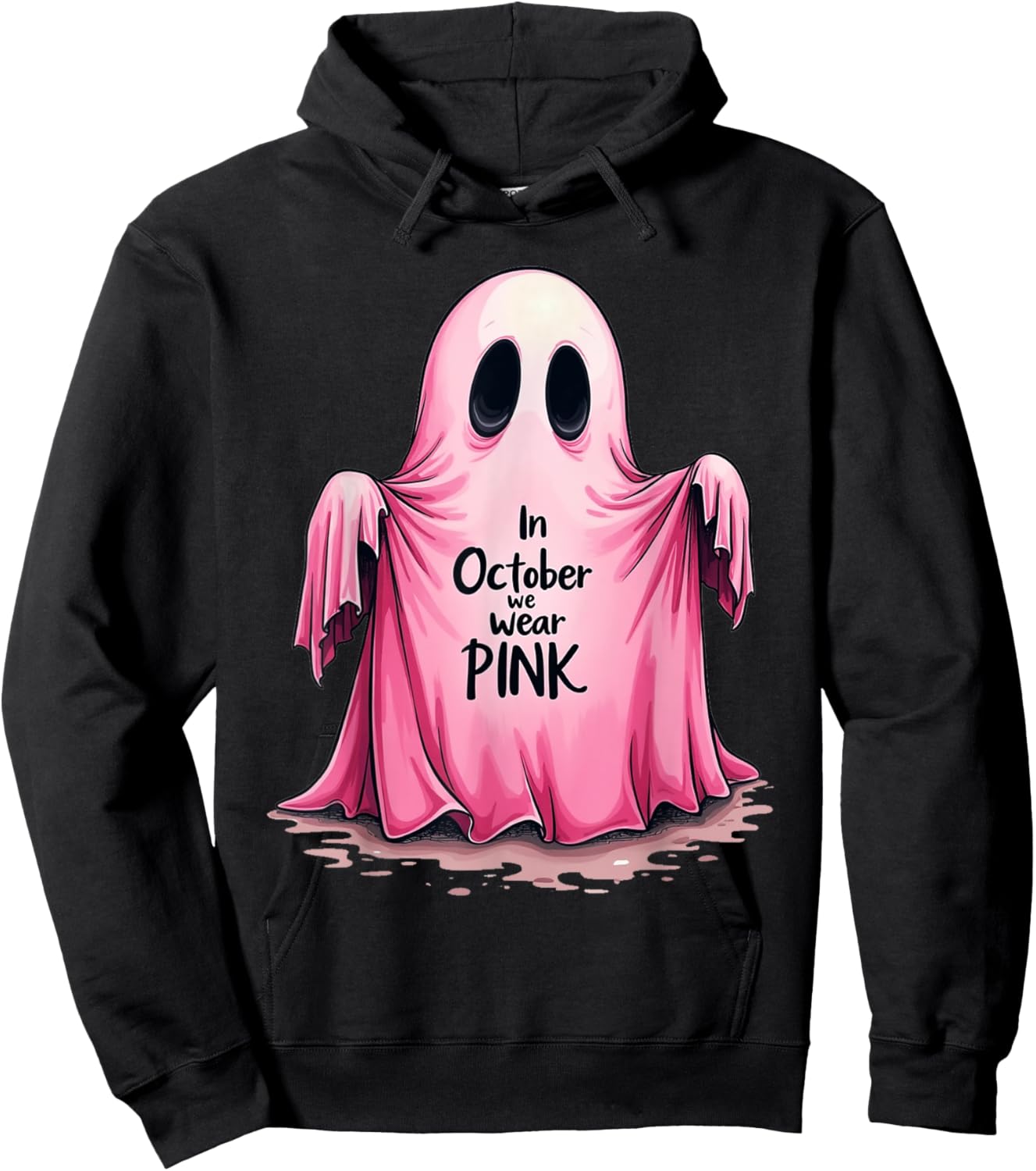 Pink Ghost Solidarity Fight Breast Cancer Halloween Hoodie - Hoodie | Black