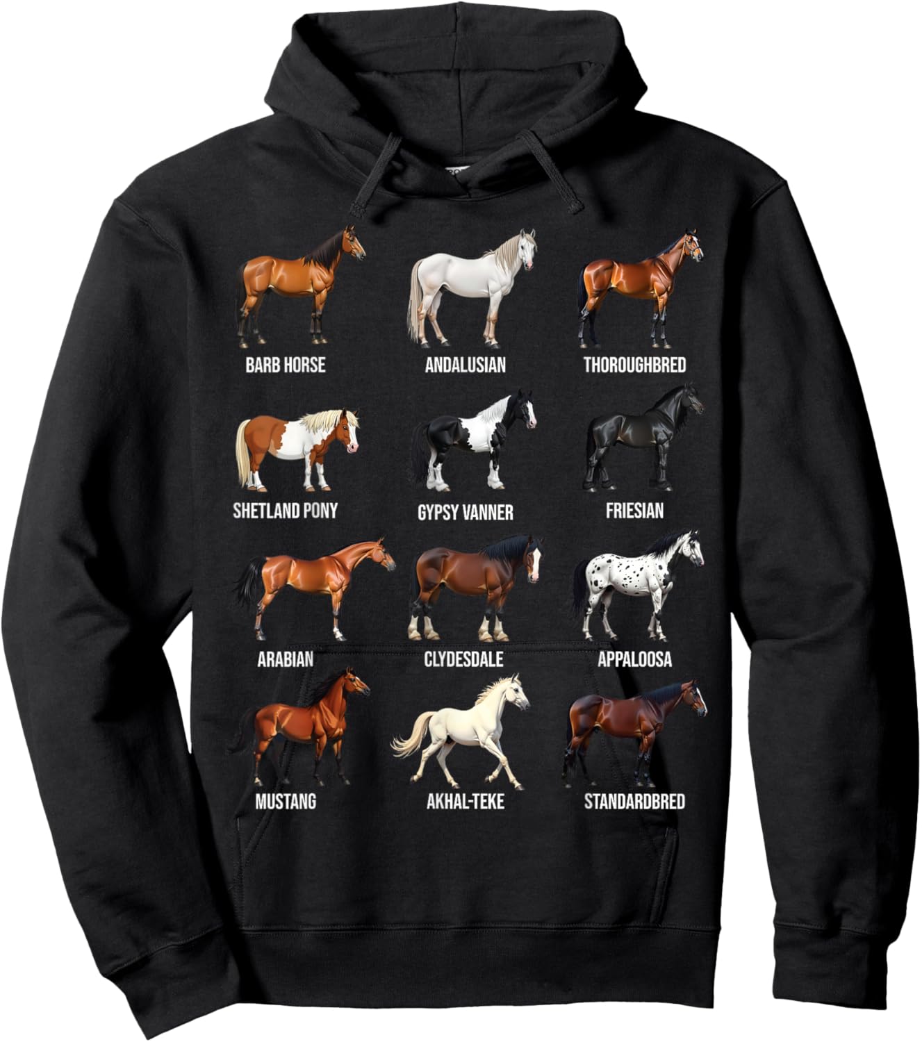 Types of Horses Educational Horse Breeds Boys Girls Kids Hoodie - Hoodie | Black