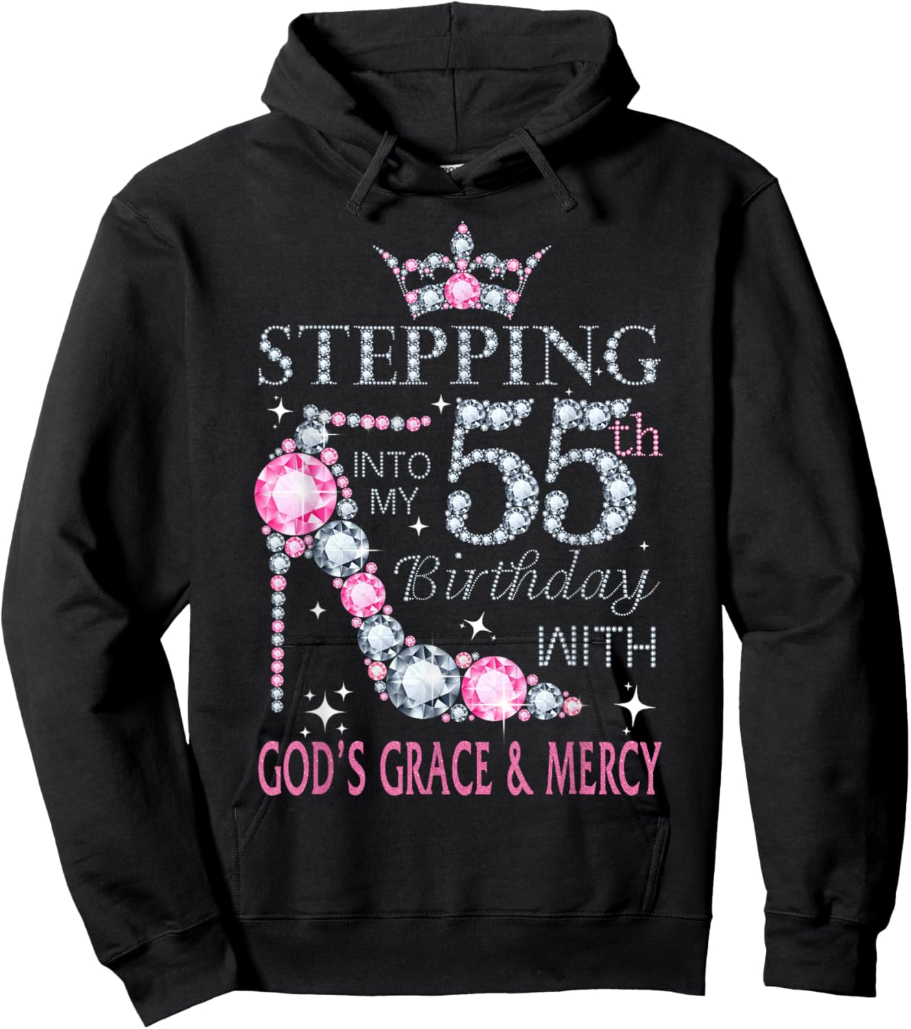 Stepping into my 55th birthday with God's grace & Mercy Lady Hoodie - Hoodie | Black