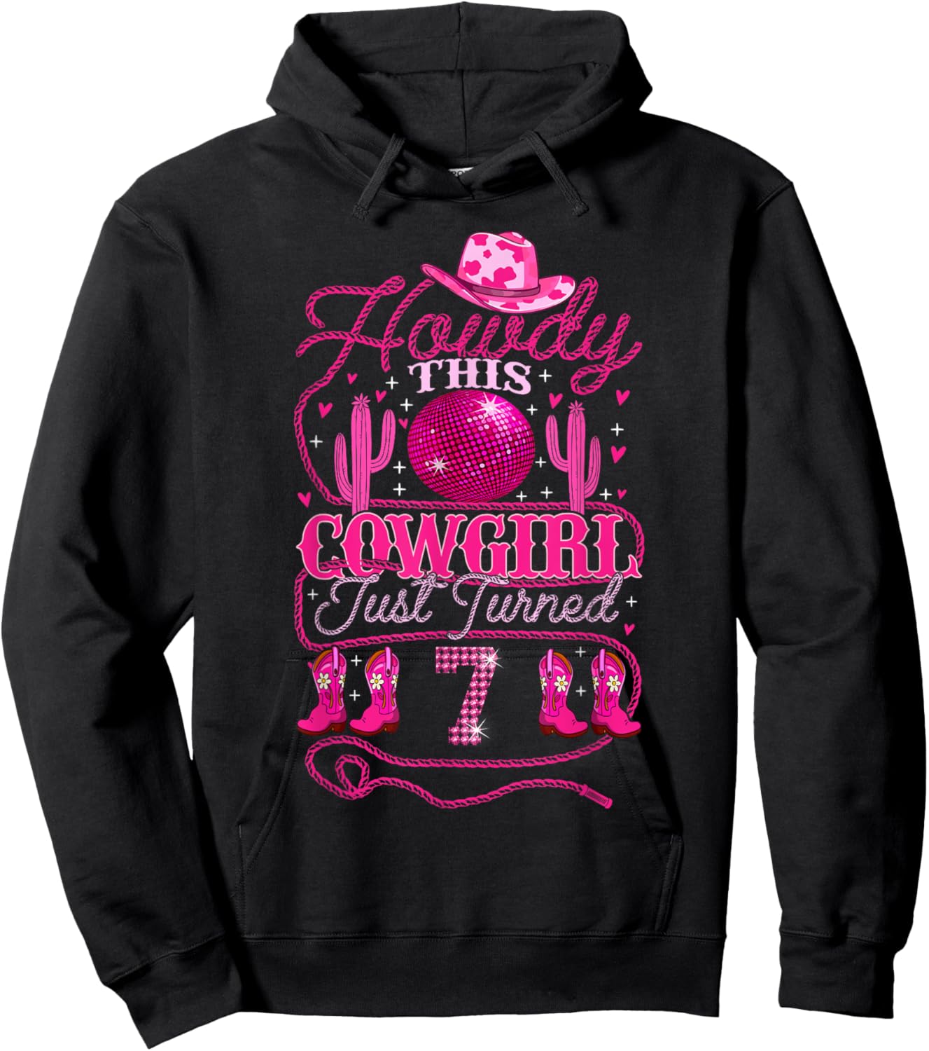 7yrs Birthday Cowgirl Western 7 Years Old Girl 7th Birthday Hoodie - Hoodie | Black