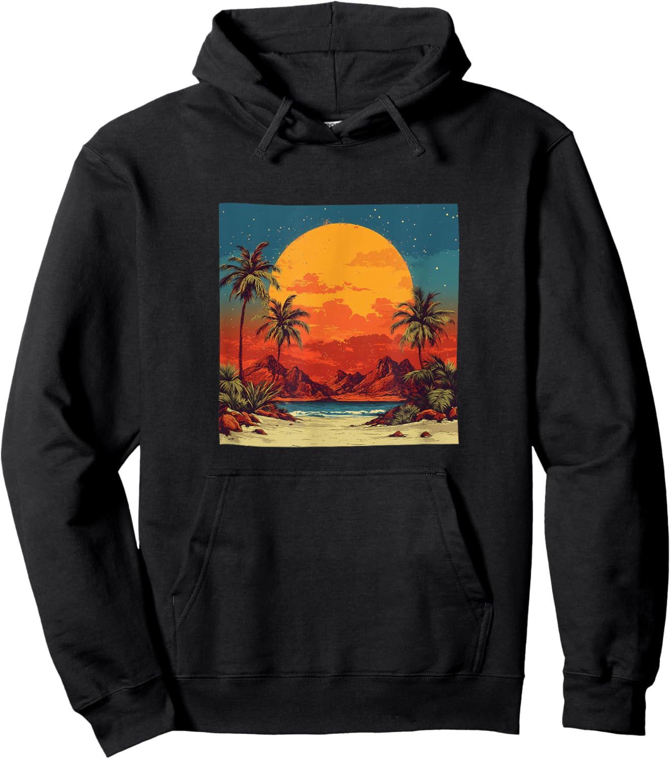Desert Oasis Vintage Landscape Graphic Hoodie - Hoodie | Black