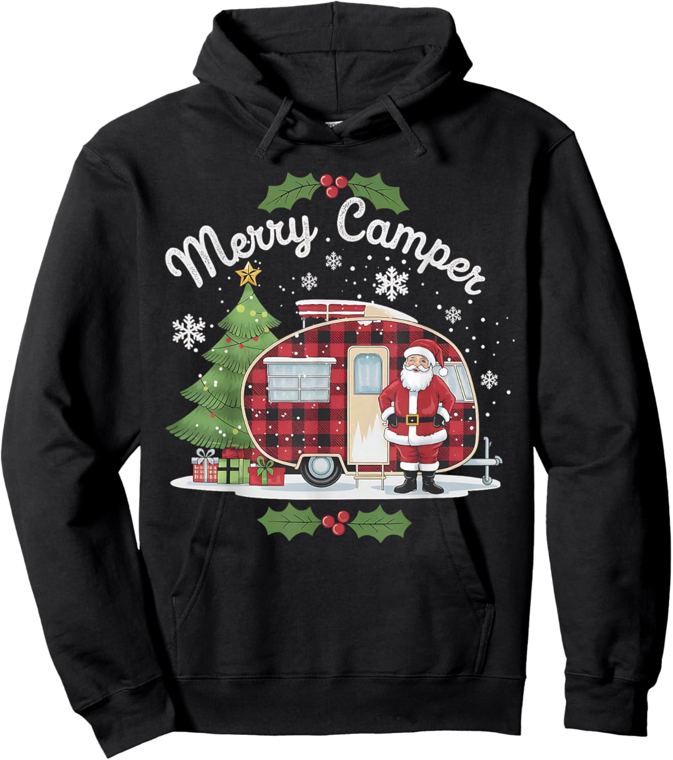 Merry Camper Christmas Santa Camping Truck Family Matching Hoodie - Hoodie | Black