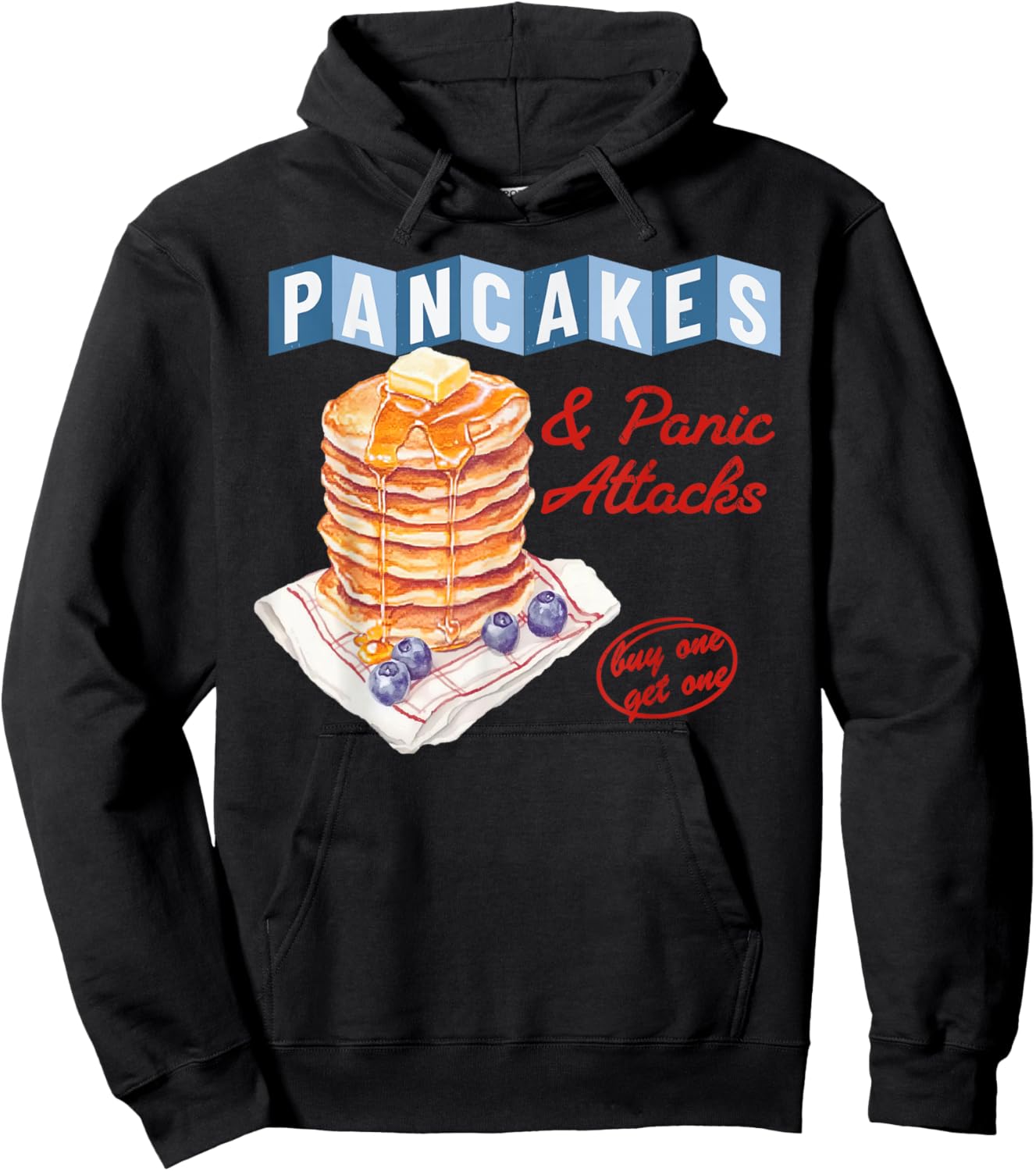 Retro Pancakes And Panic Attacks Funny Breakfast Women Hoodie - Hoodie | Black